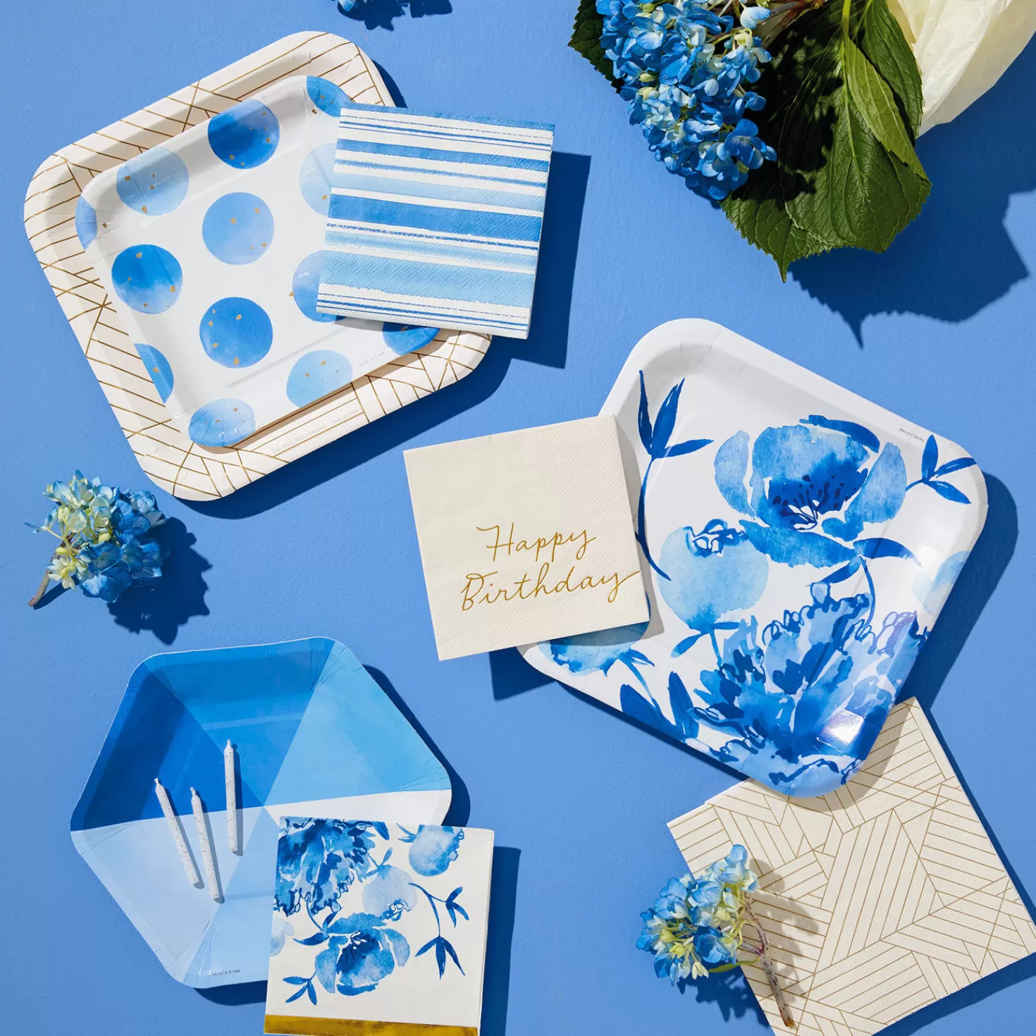 Baby>Hallmark Blue Watercolor Floral Cocktail Napkins, Set Of 16
