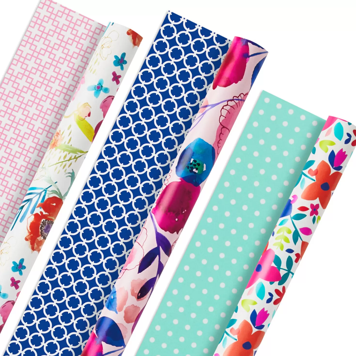 Birthday>Hallmark Bright Florals 3-Pack Reversible Wrapping Paper, 120 Sq. Ft. Total