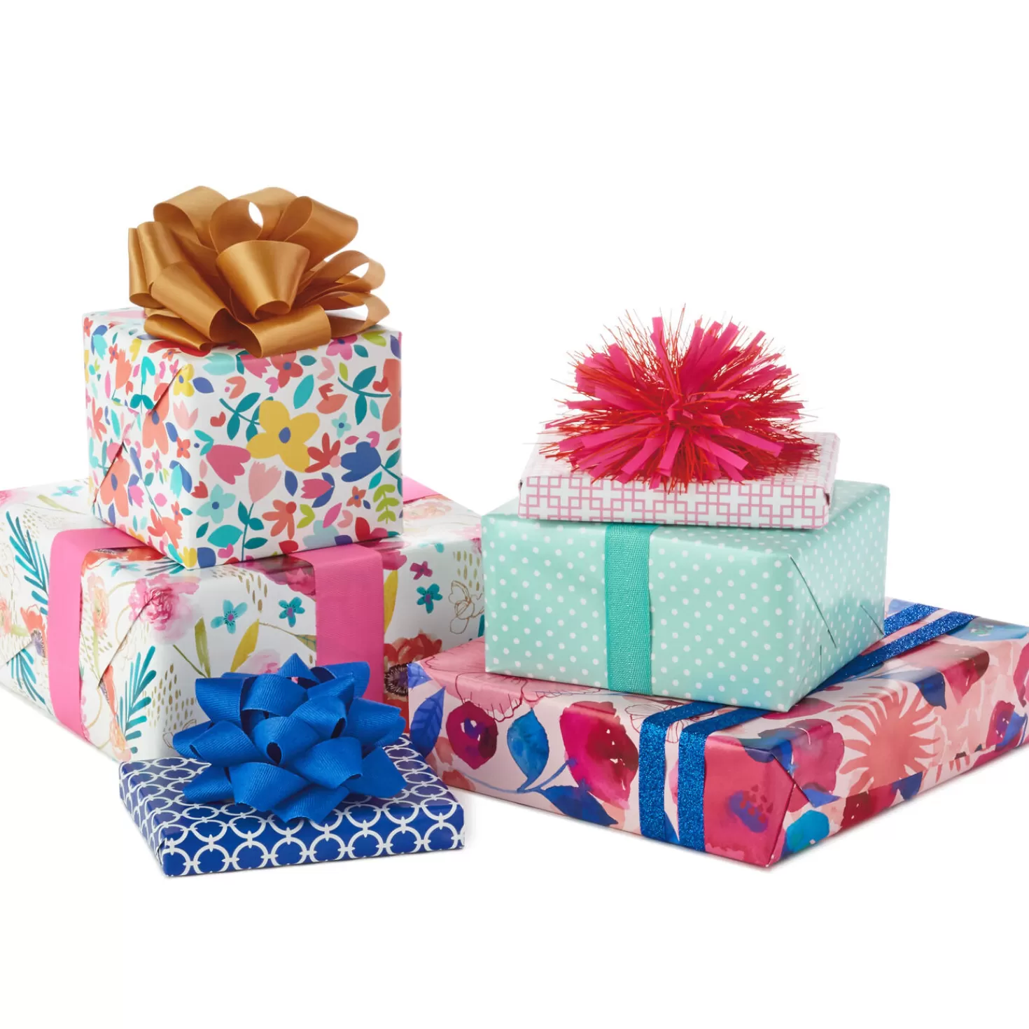 Birthday>Hallmark Bright Florals 3-Pack Reversible Wrapping Paper, 120 Sq. Ft. Total
