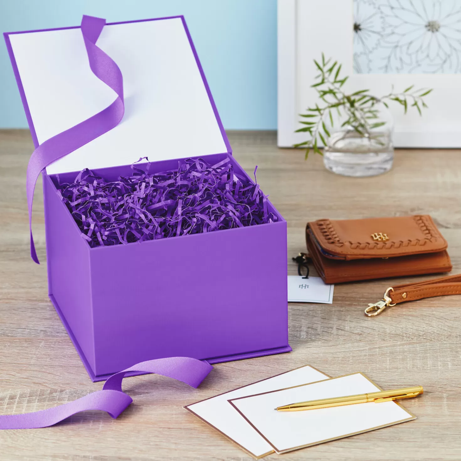 Birthday>Hallmark Bright Purple 5X7 Large Gift Box With Shredded Paper Filler