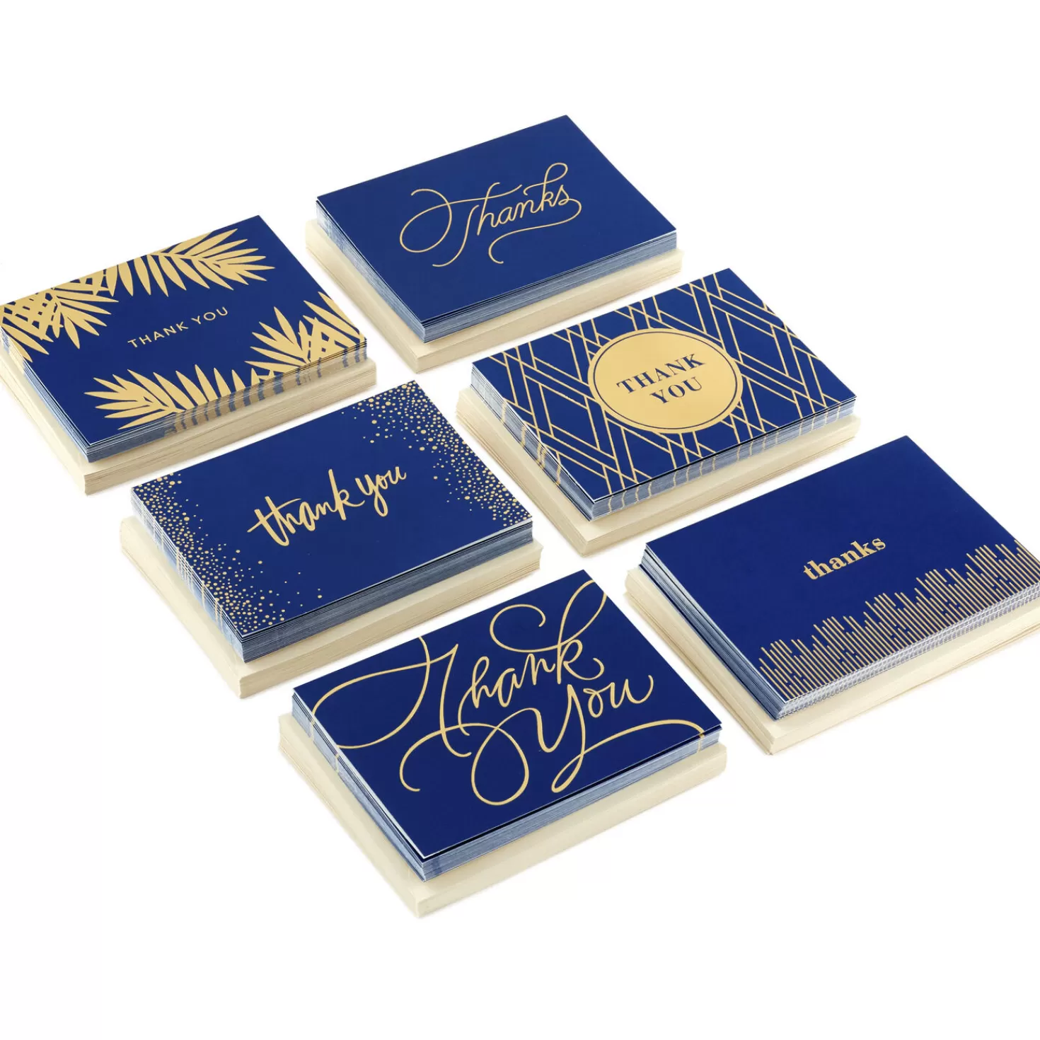Clearance Bulk Navy And Gold Assorted Blank Thank-You Notes, Box Of 120 Thank You