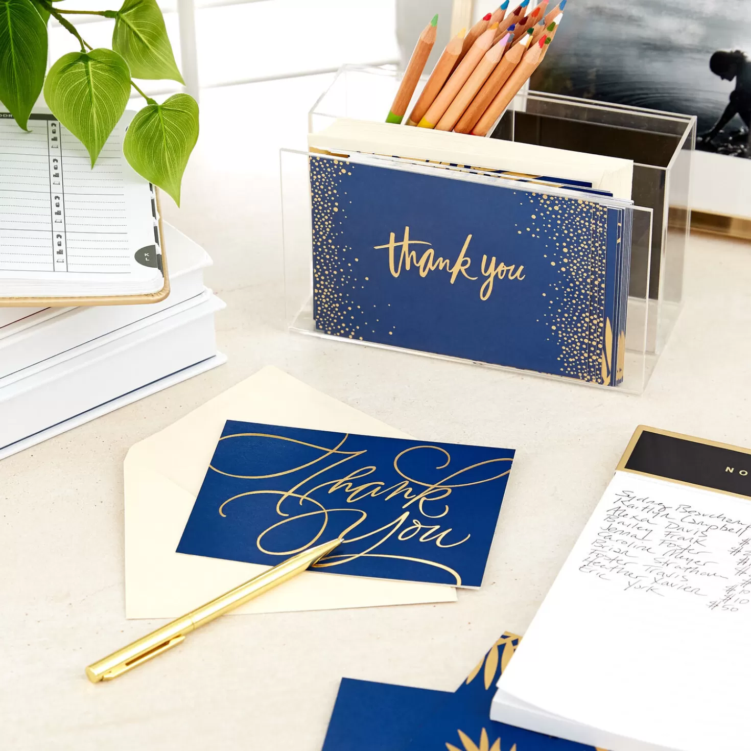 Clearance Bulk Navy And Gold Assorted Blank Thank-You Notes, Box Of 120 Thank You