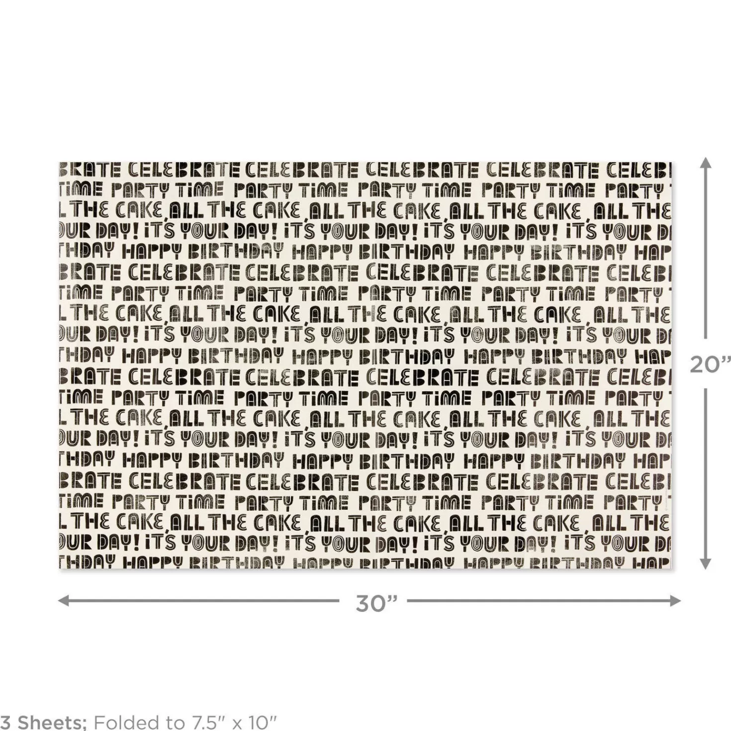 Birthday>Hallmark Celebration Lettering Flat Wrapping Paper With Gift Tags, 3 Sheets