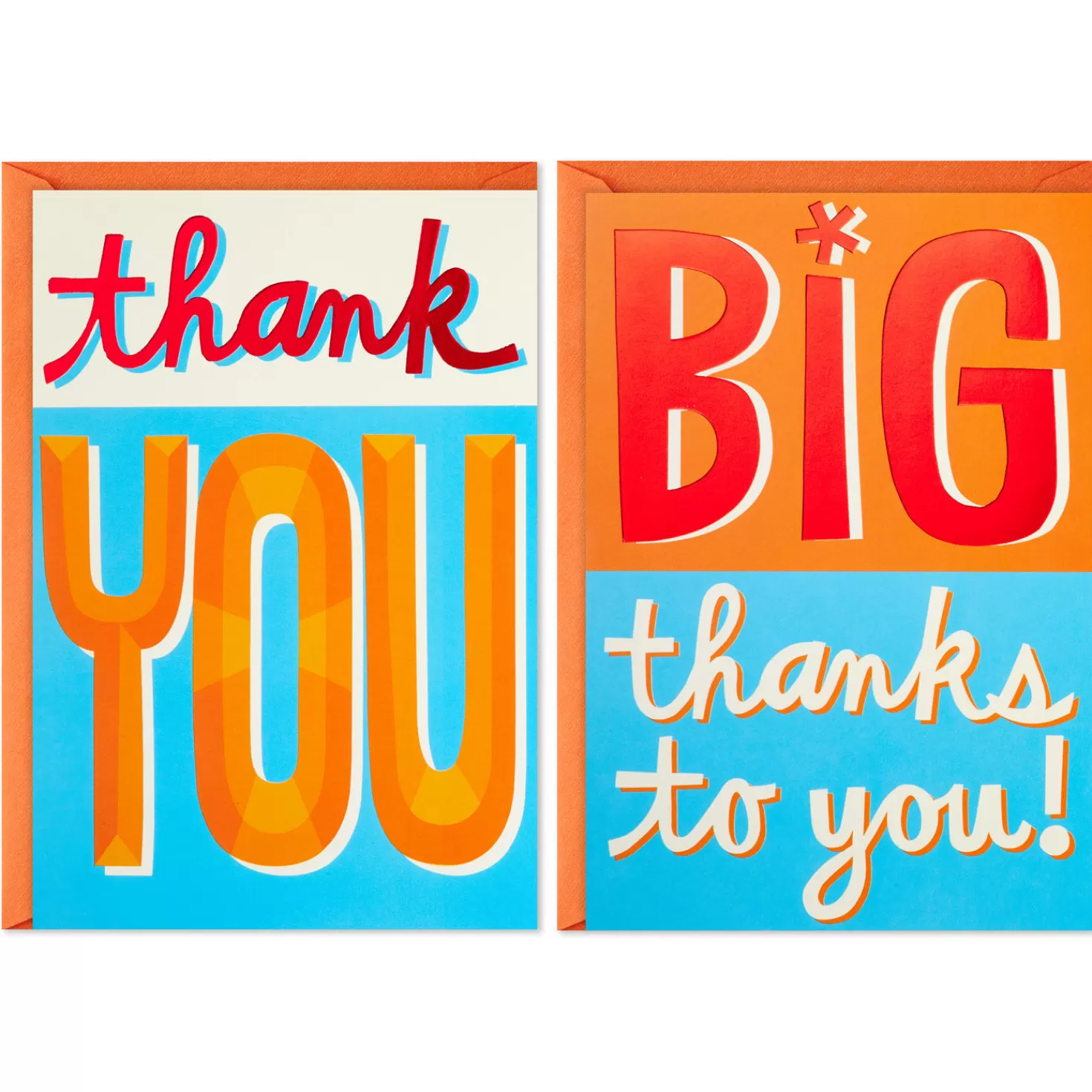 Hot Color Block Thank-You Cards, Pack Of 10 Thank You