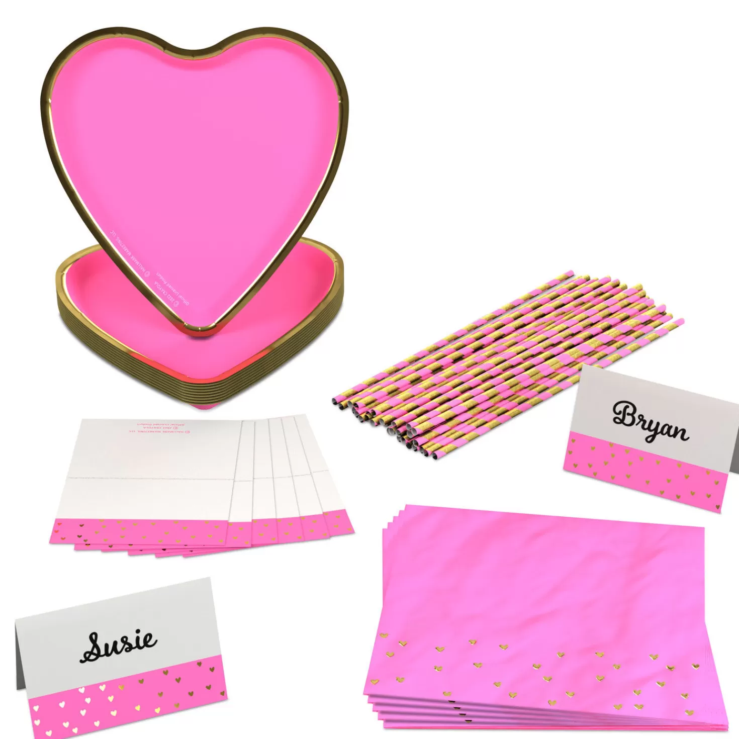 Birthday>Hallmark Color Pop 60-Piece Tableware Premium Party Kit, Pink Heart