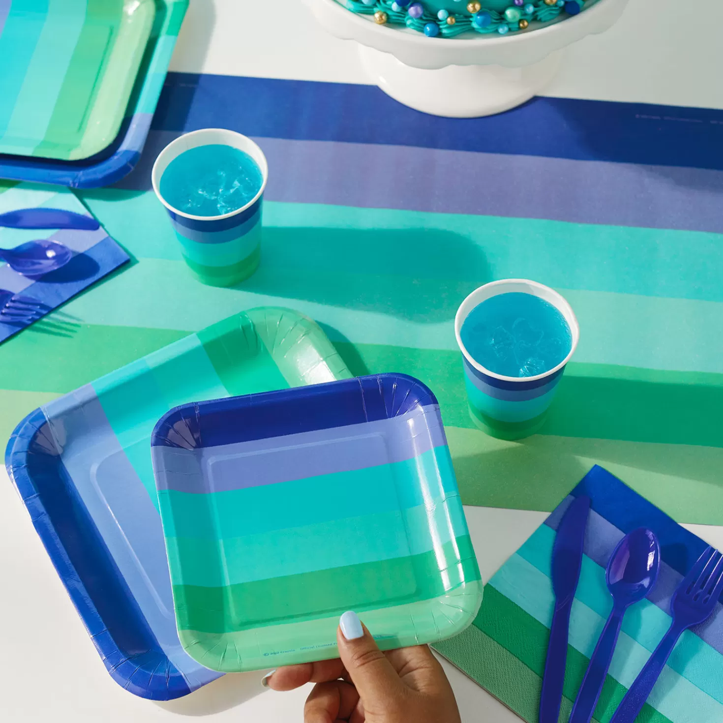Outlet Color Pop 96-Piece Tableware Basics Party Kit, Cool Ombre Stripe Graduation