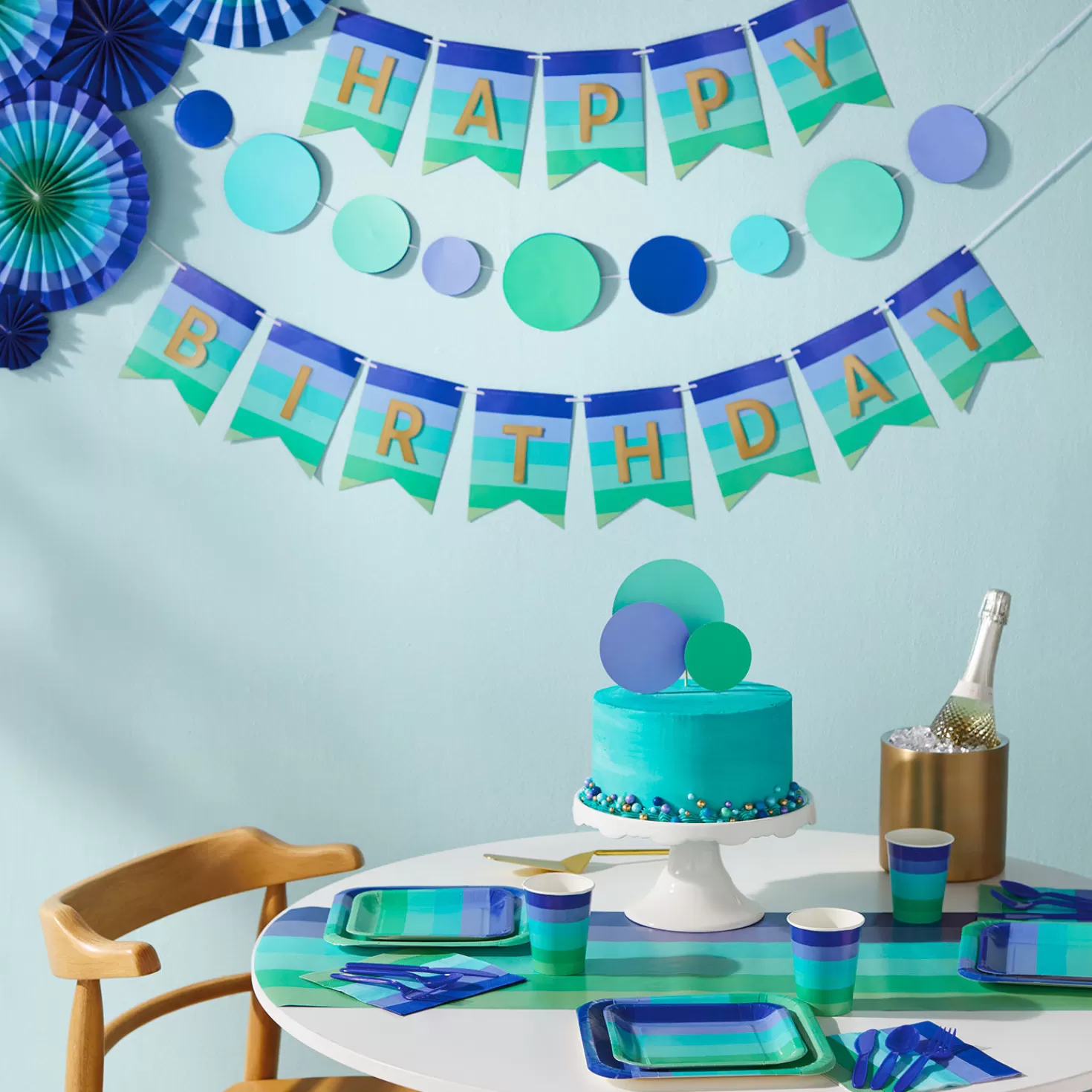 Outlet Color Pop 96-Piece Tableware Basics Party Kit, Cool Ombre Stripe Graduation