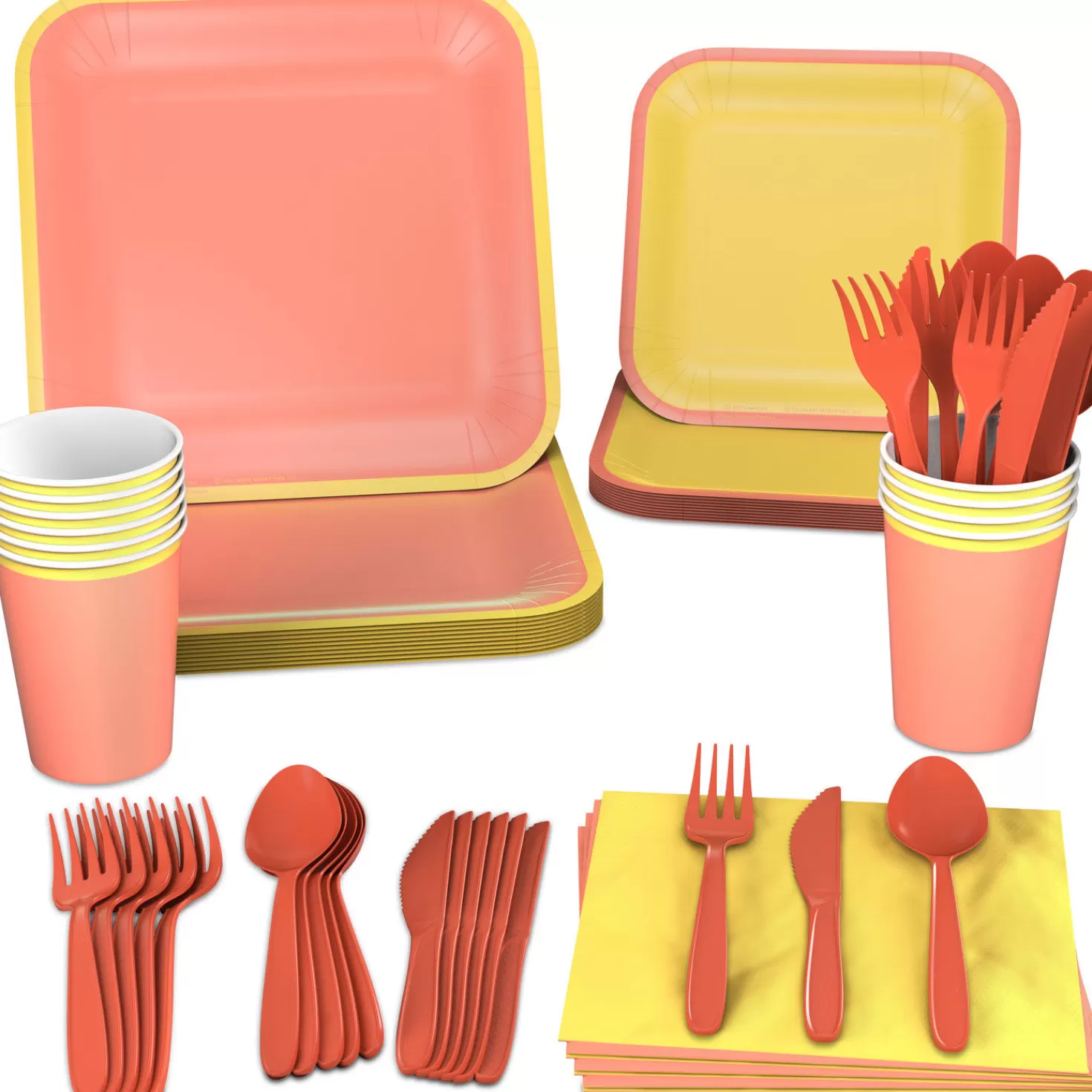 Birthday>Hallmark Color Pop 96-Piece Tableware Basics Party Kit, Orange And Yellow