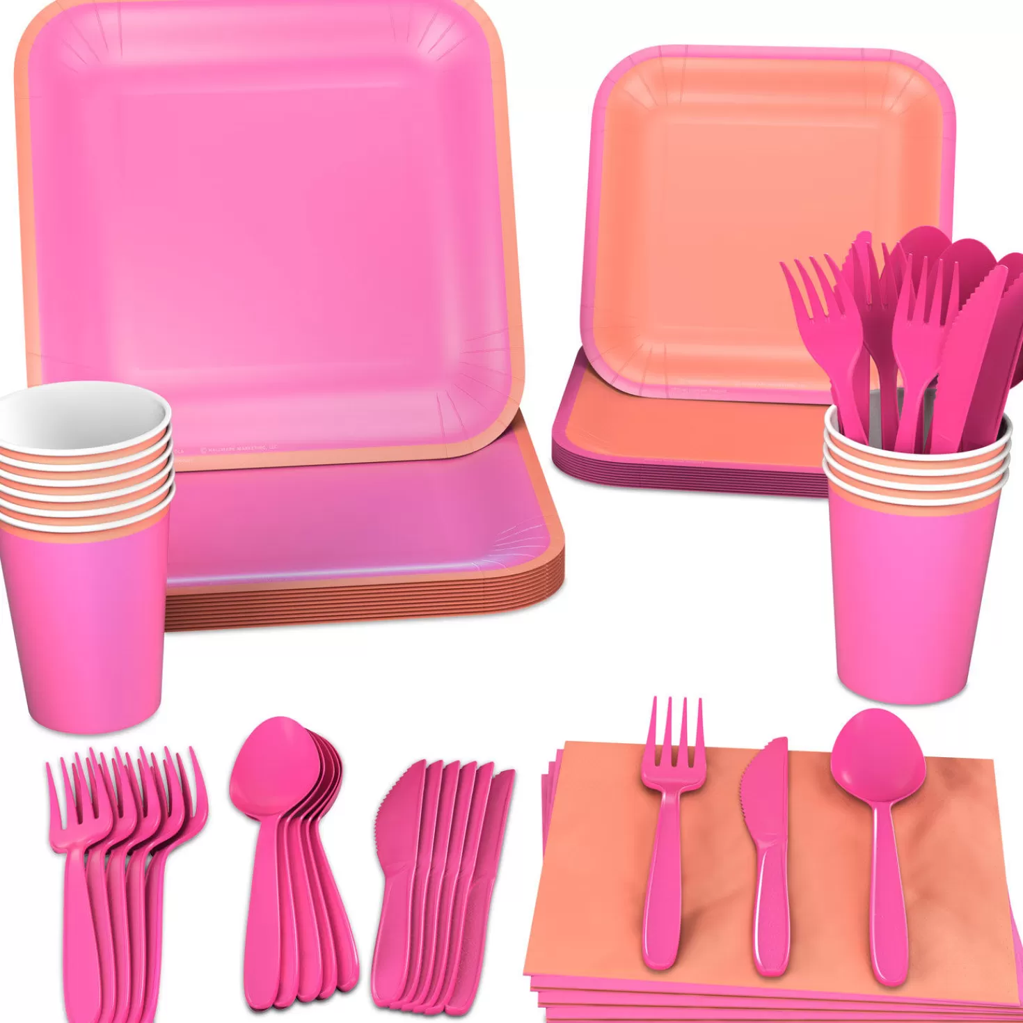 Birthday>Hallmark Color Pop 96-Piece Tableware Basics Party Kit, Pink And Orange