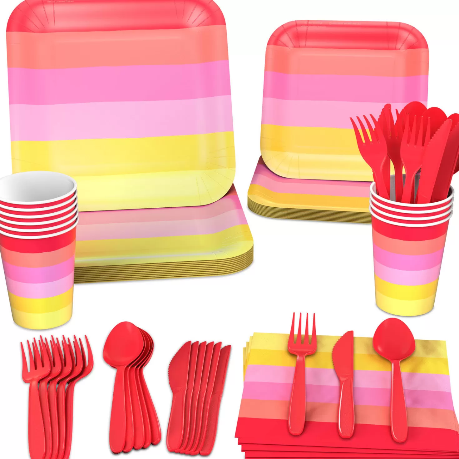 Outlet Color Pop 96-Piece Tableware Basics Party Kit, Warm Ombre Stripe Graduation