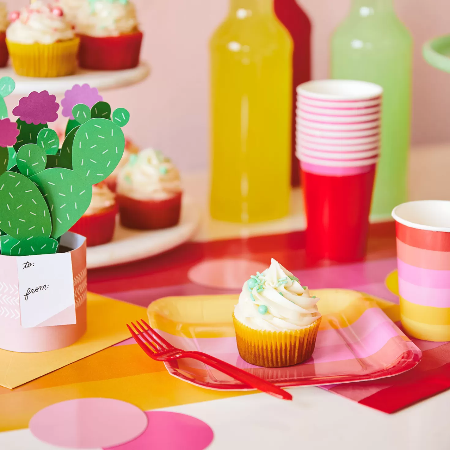 Outlet Color Pop 96-Piece Tableware Basics Party Kit, Warm Ombre Stripe Graduation