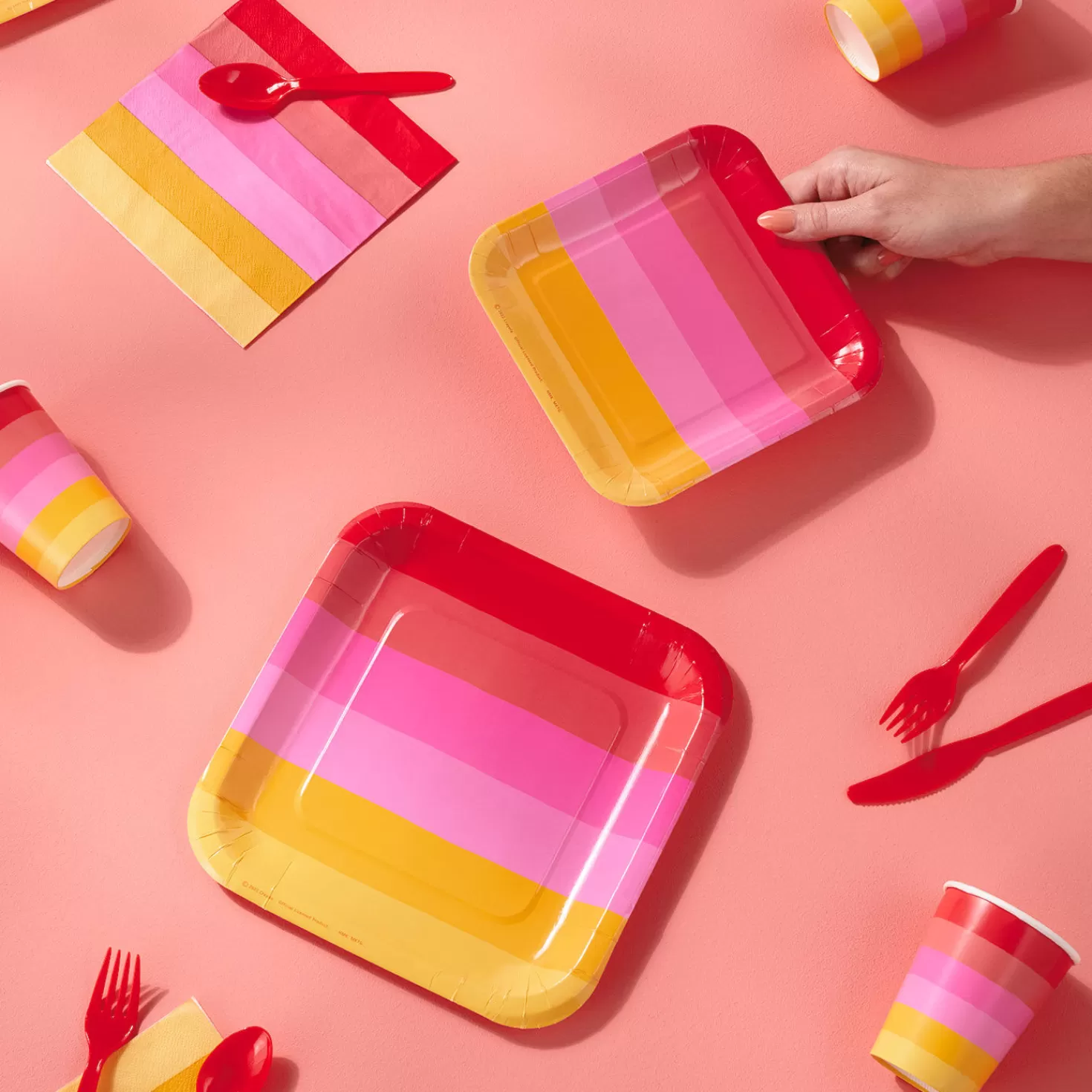 Outlet Color Pop 96-Piece Tableware Basics Party Kit, Warm Ombre Stripe Graduation