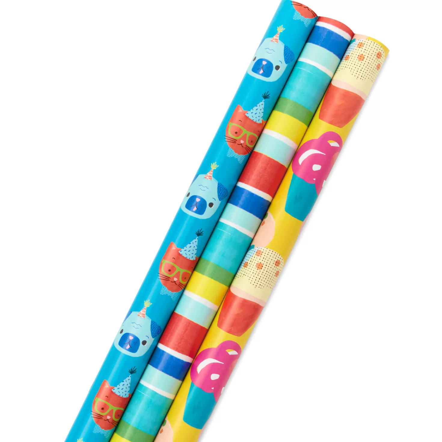 Birthday>Hallmark Colorful Celebration 3-Pack Wrapping Paper, 55 Sq. Ft. Total