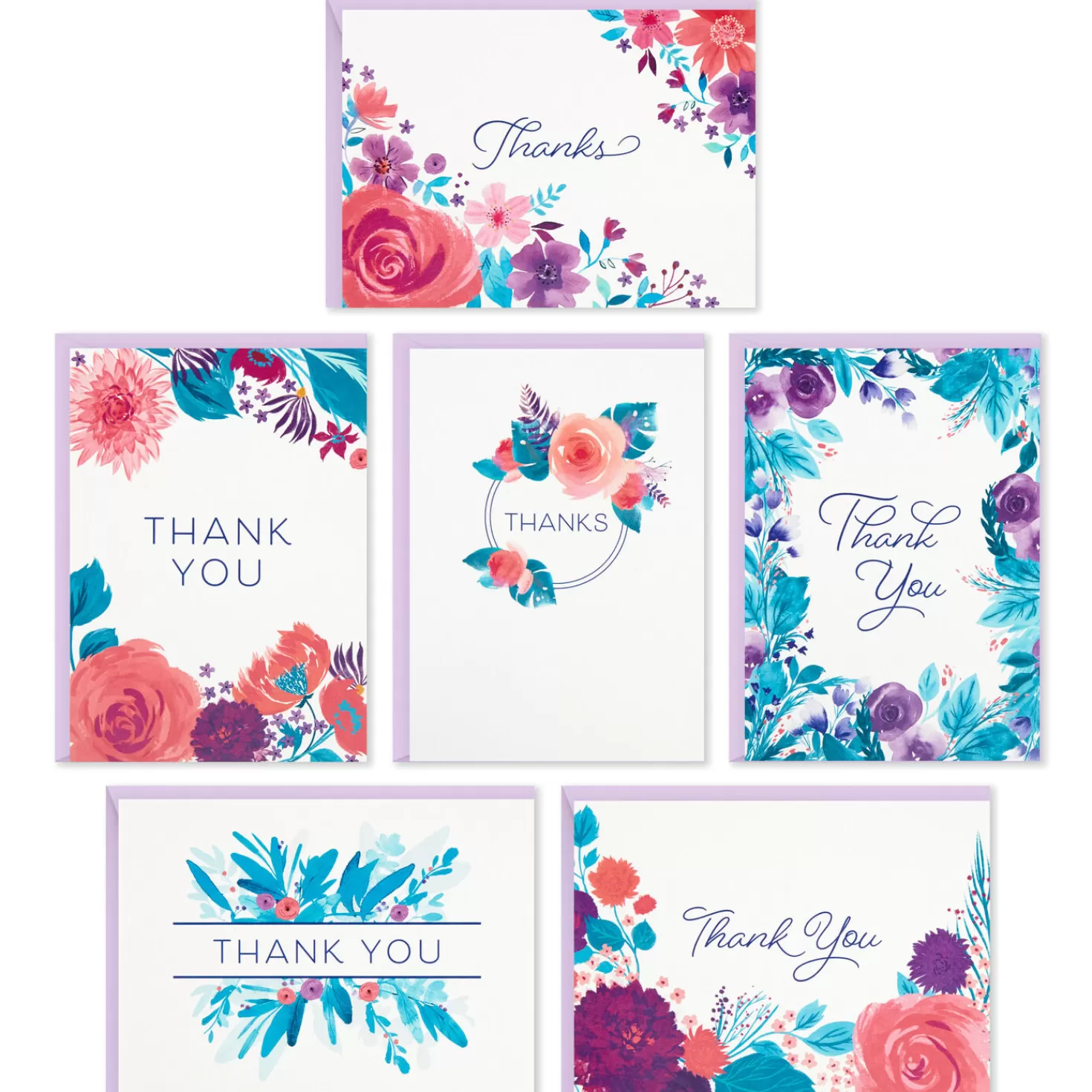 Online Colorful Floral Assorted Blank Thank-You Notes, Box Of 48 Thank You
