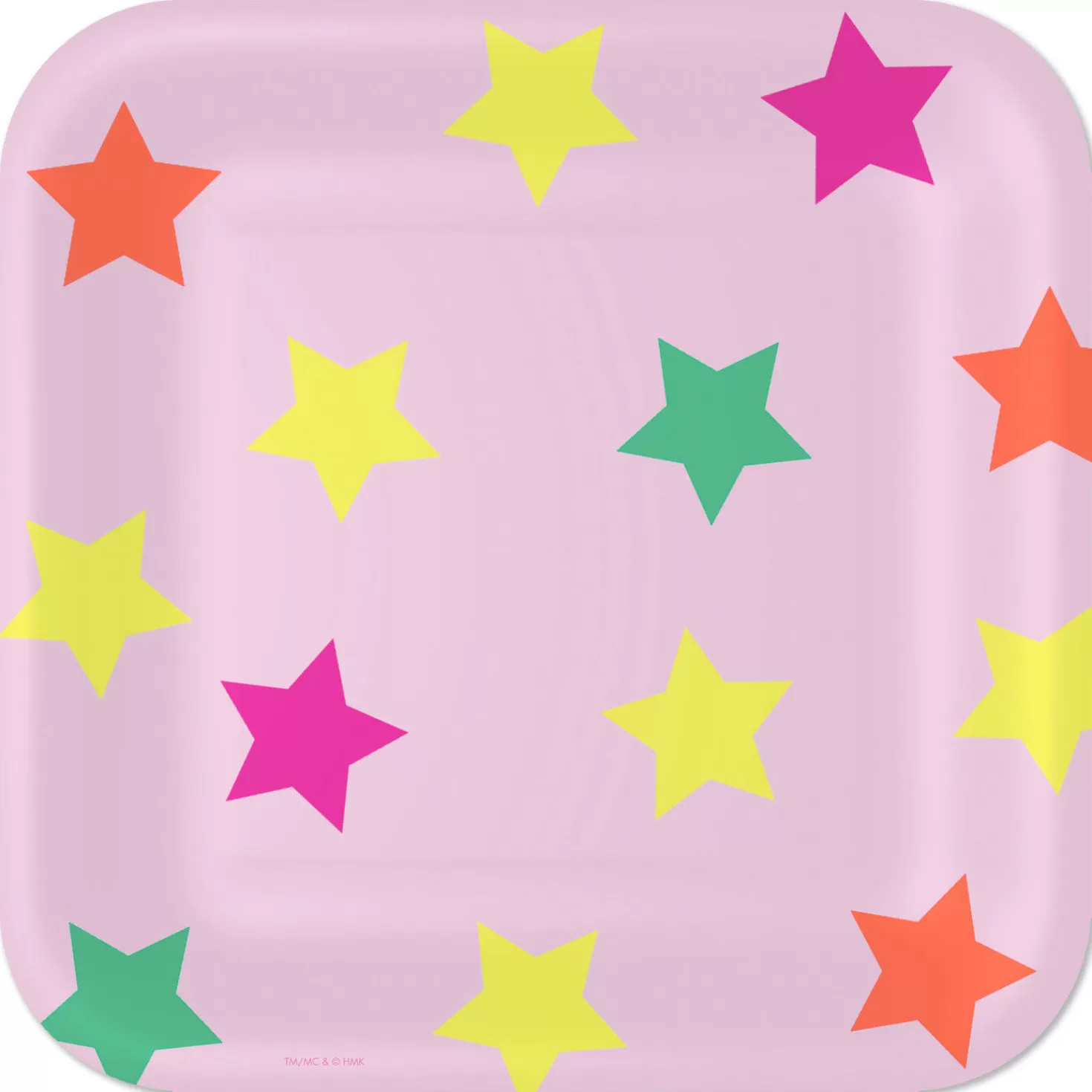 Birthday>Hallmark Colorful Stars On Pink Square Dinner Plates, Set Of 8
