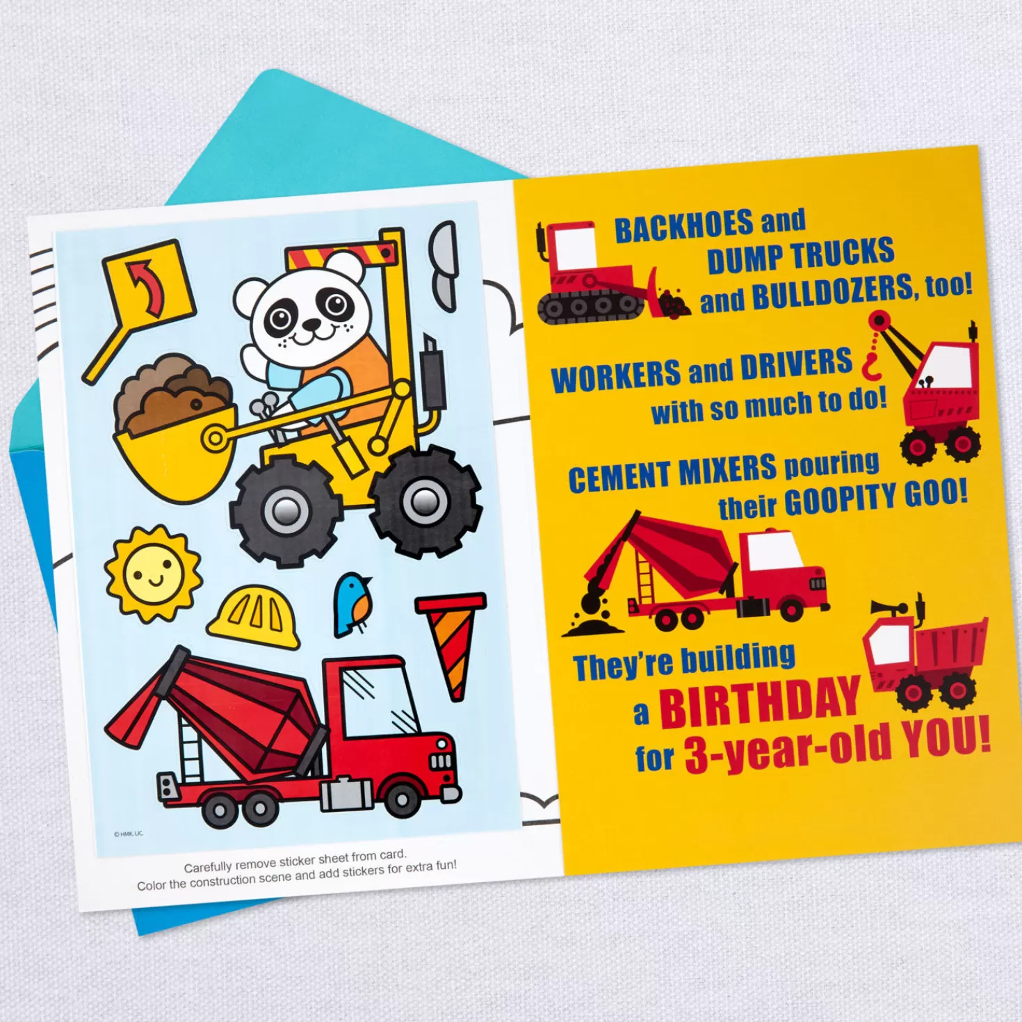 Birthday>Hallmark Construction Site 3Rd Birthday Card With Stickers And Coloring Activity