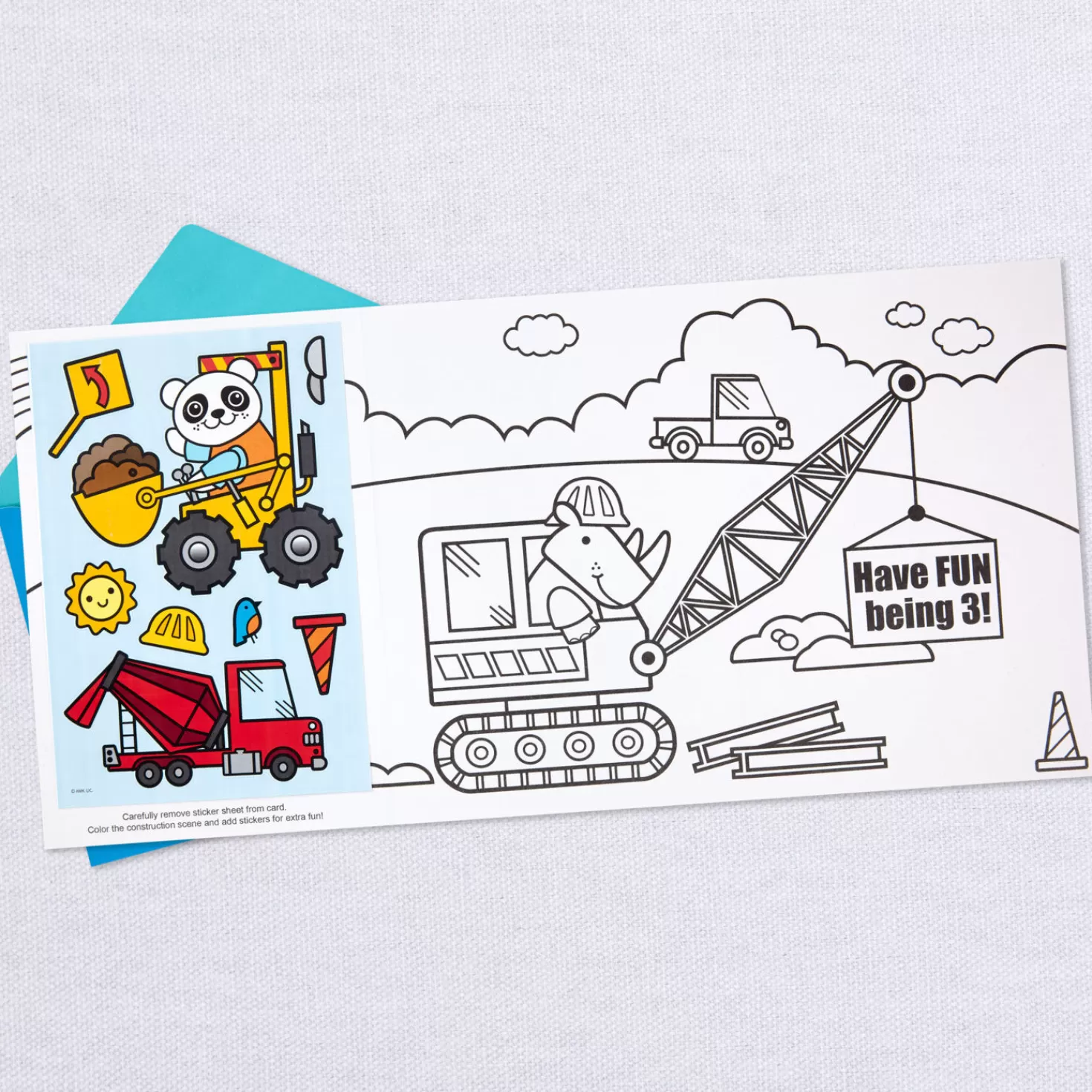 Birthday>Hallmark Construction Site 3Rd Birthday Card With Stickers And Coloring Activity