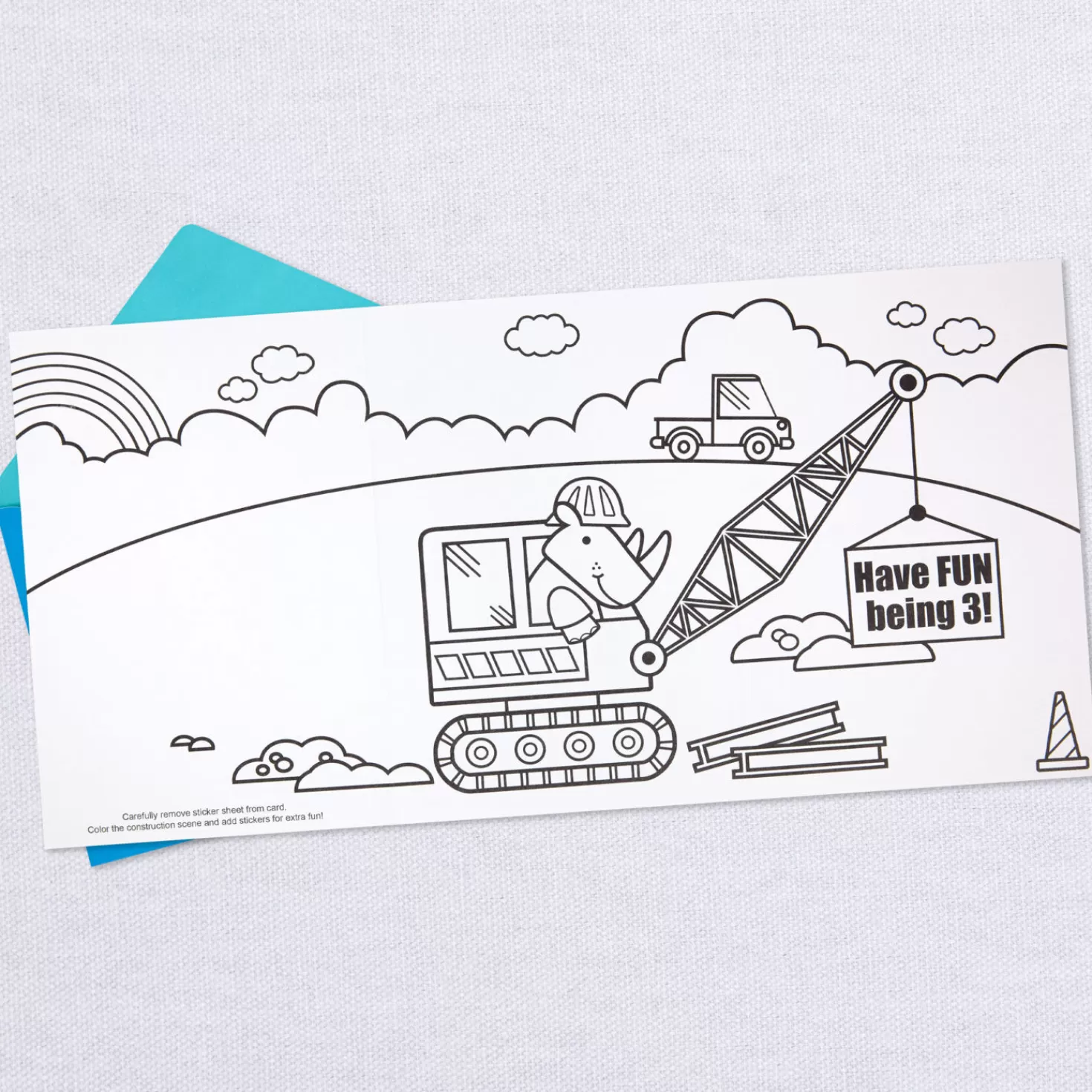 Birthday>Hallmark Construction Site 3Rd Birthday Card With Stickers And Coloring Activity