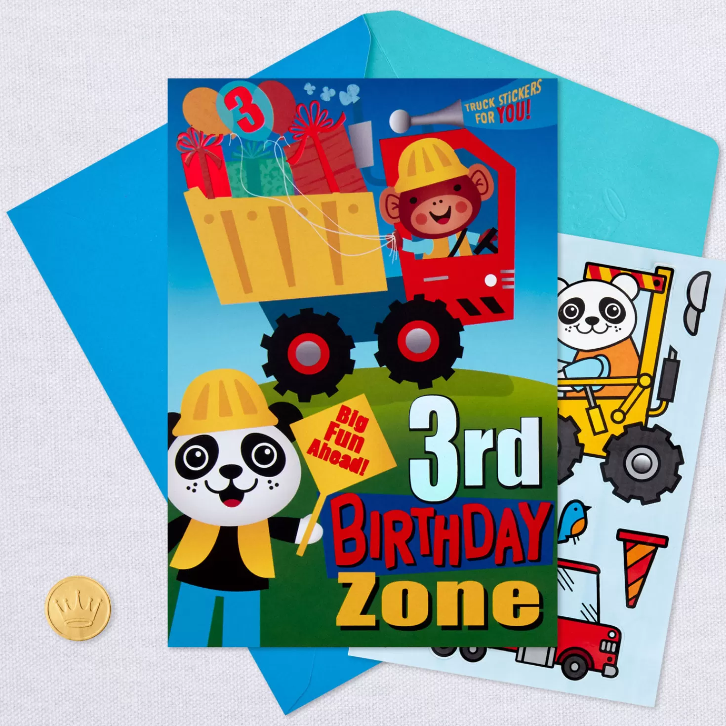 Birthday>Hallmark Construction Site 3Rd Birthday Card With Stickers And Coloring Activity