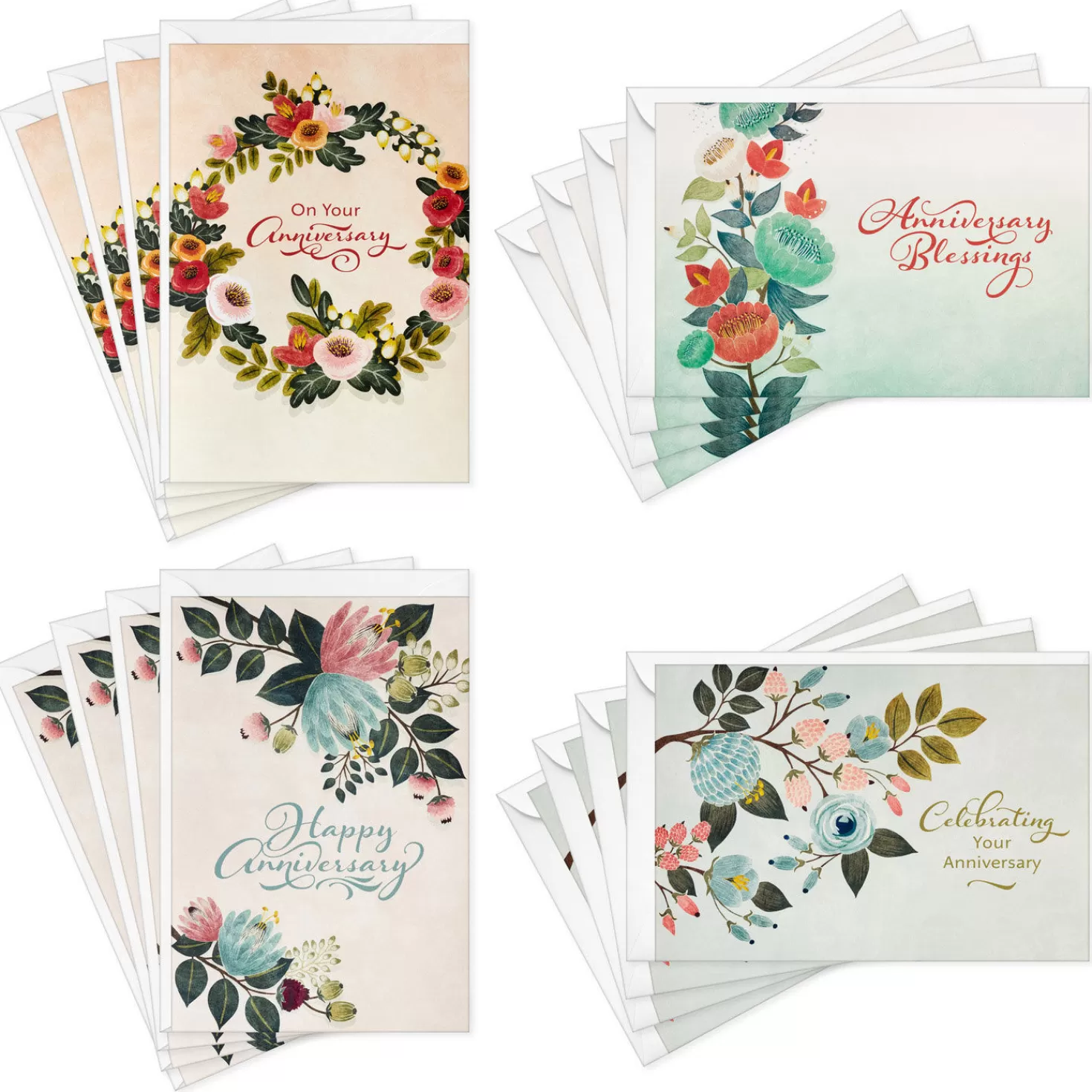 Anniversary>Hallmark Dayspring Floral Assorted Religious Anniversary Cards, Box Of 12