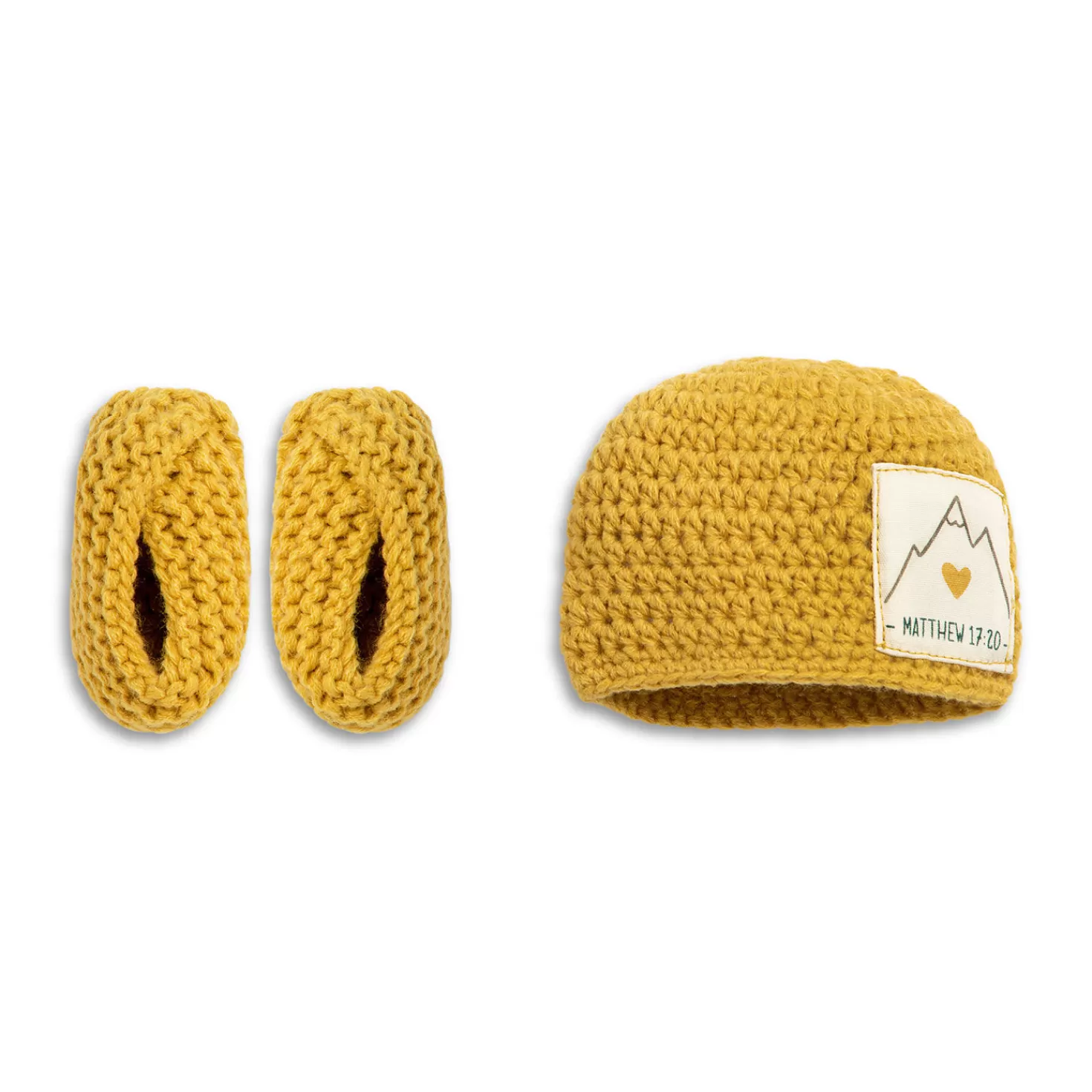 Baby>Hallmark Demdaco Faith Can Move Mountains Hat & Booties Gift Set