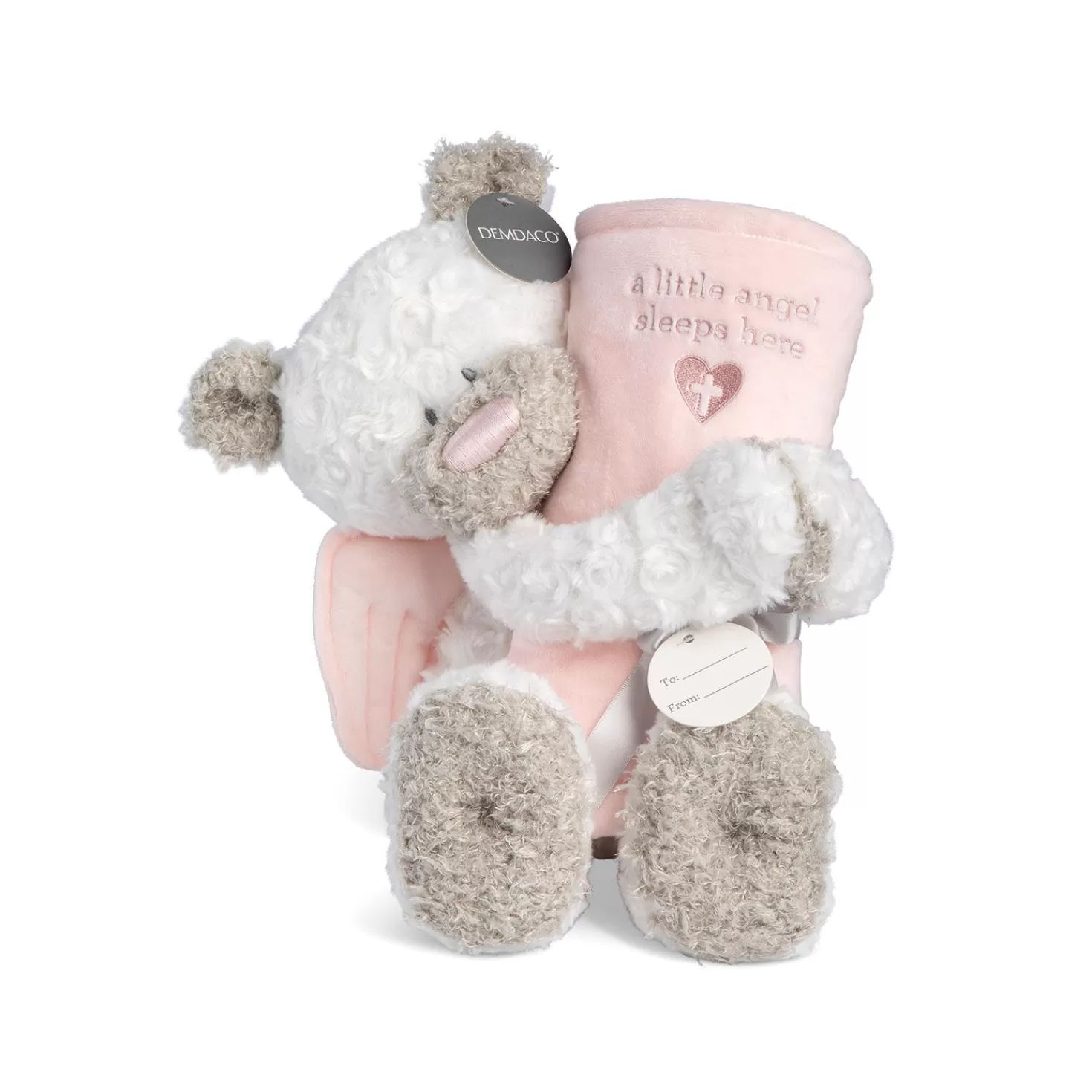 Discount Demdaco Guardian Angel Bear And Pink Blanket, Set Of 2 Baptism And Christening
