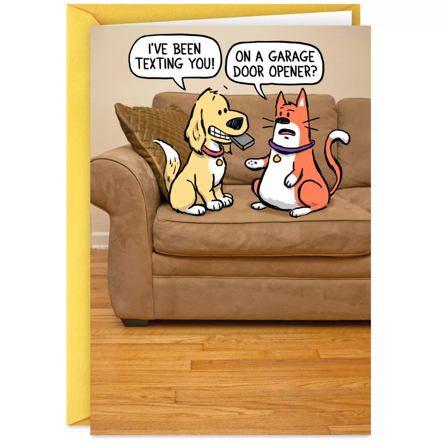 Birthday>Hallmark Dog Texting Cat Funny Birthday Card
