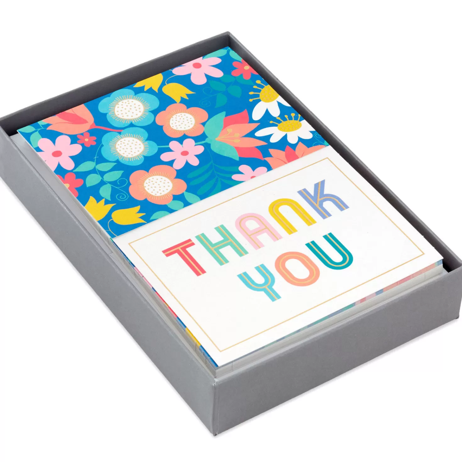 Hot Floral And Lettering Bulk Blank Note Cards, Pack Of 50 Thank You