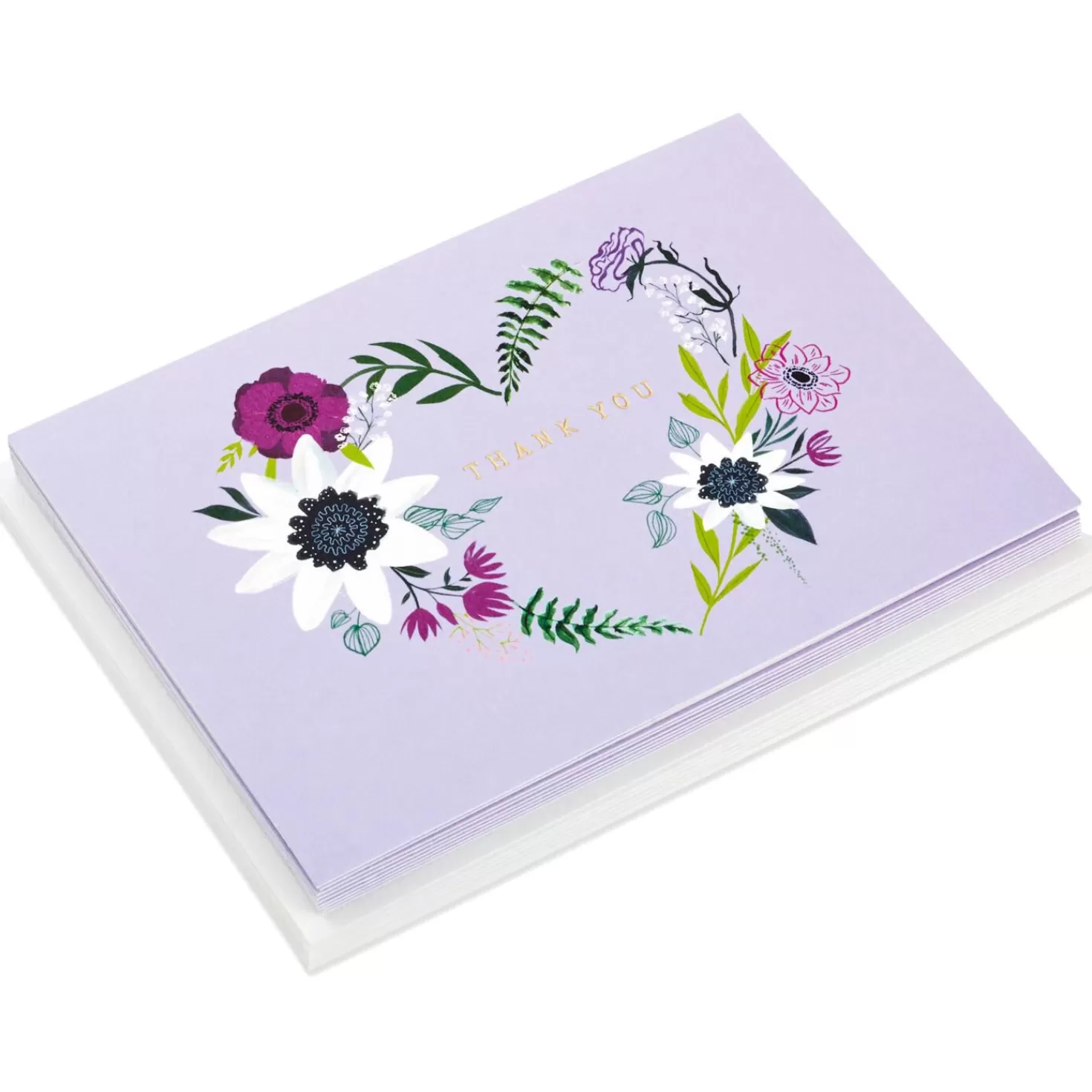 Outlet Floral Heart Wreath On Lavender Blank Thank You Notes, Pack Of 10 Thank You