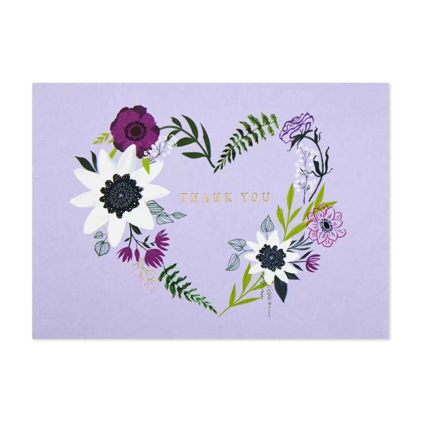 Outlet Floral Heart Wreath On Lavender Blank Thank You Notes, Pack Of 10 Thank You