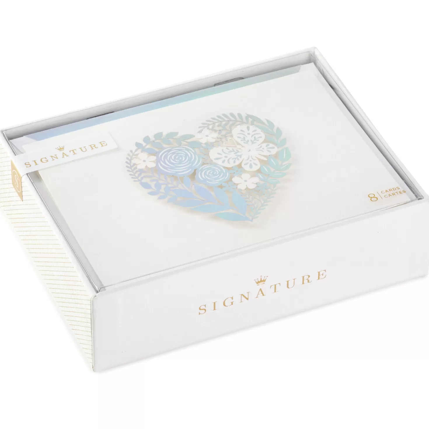Online Floral Laser Foil Heart Blank Note Cards, Box Of 8 Wedding