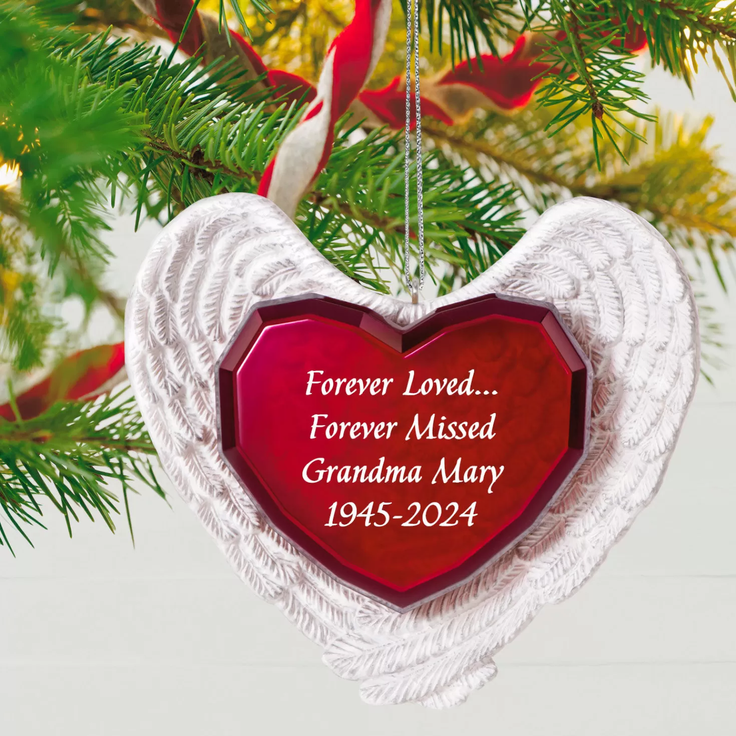 Flash Sale Forever Loved Memorial Heart And Angel Wings Text Personalized Ornament Sympathy