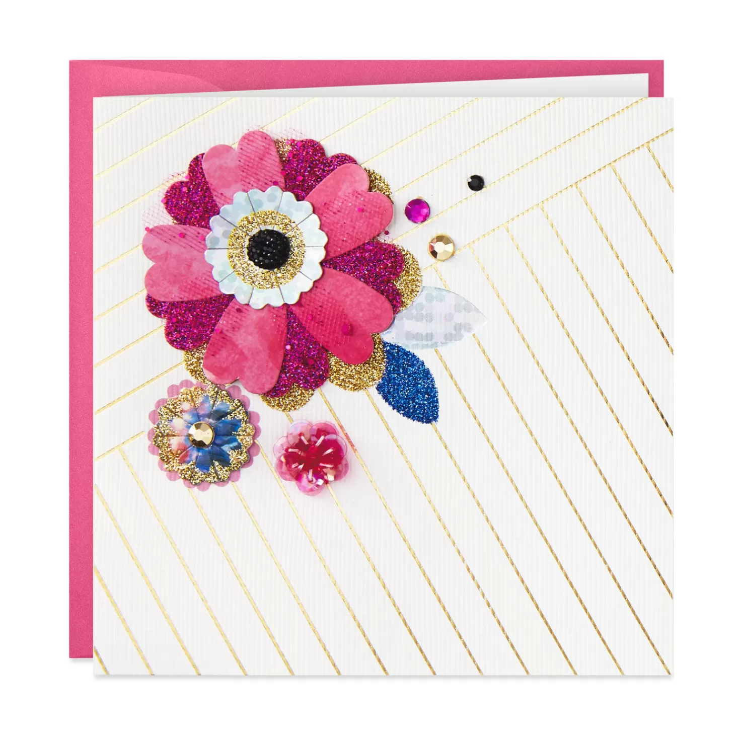 Sale Glittery Paper Flowers Blank Card Encouragement