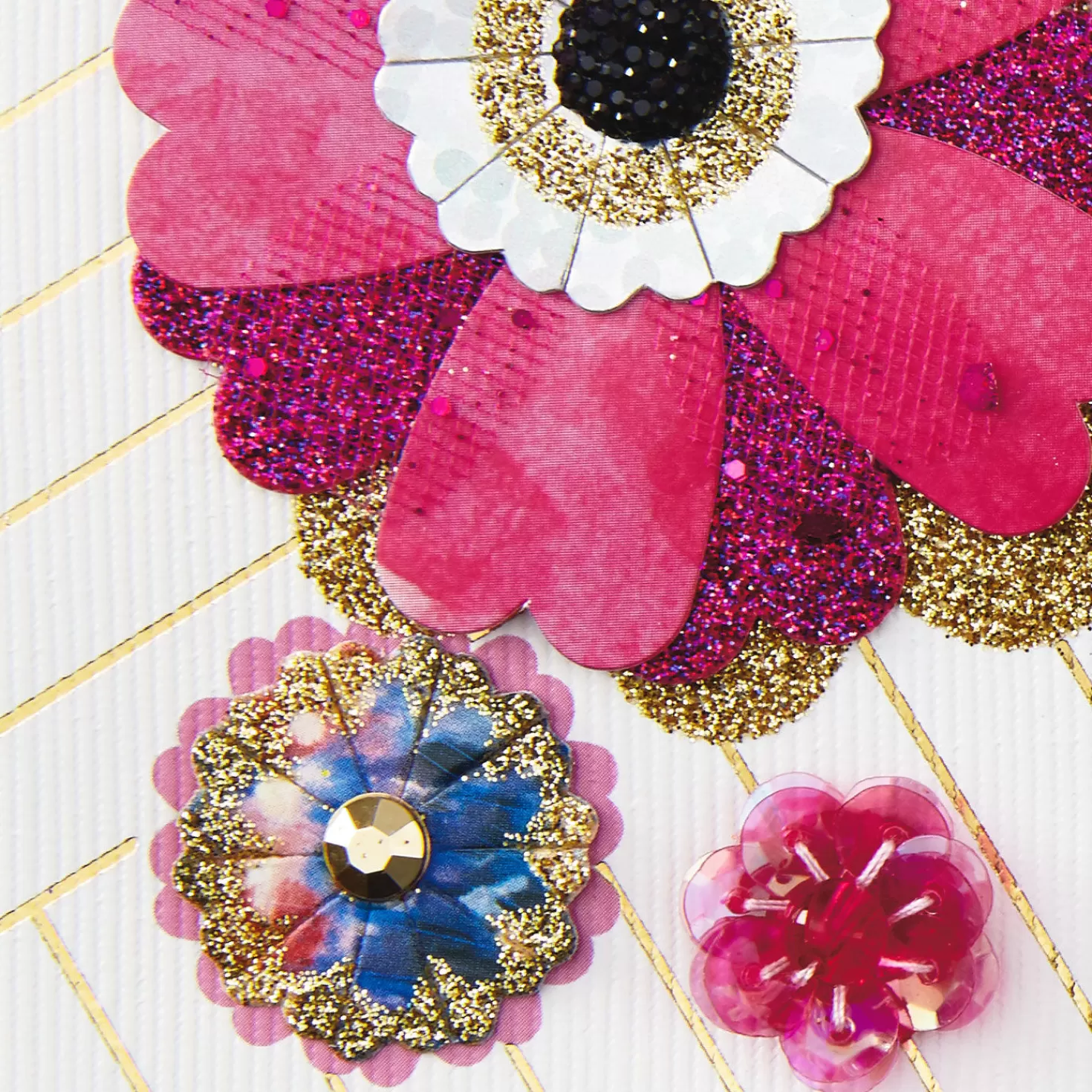 Sale Glittery Paper Flowers Blank Card Encouragement
