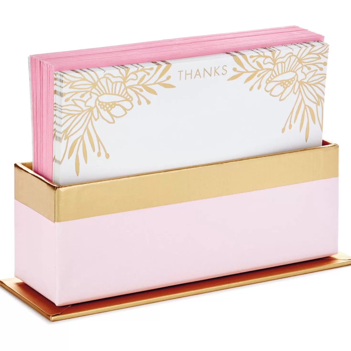 Best Sale Gold Floral Blank Flat Note Cards With Caddy, Box Of 40 Thank You