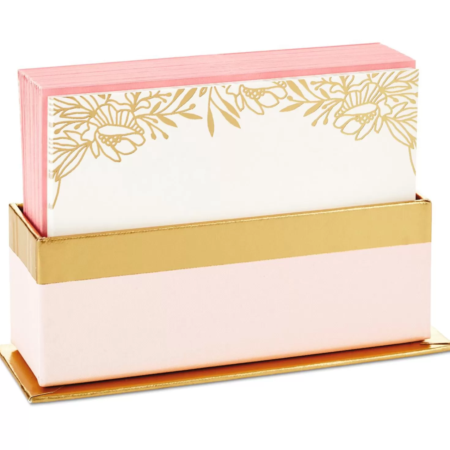 Best Sale Gold Floral Blank Flat Note Cards With Caddy, Box Of 40 Thank You
