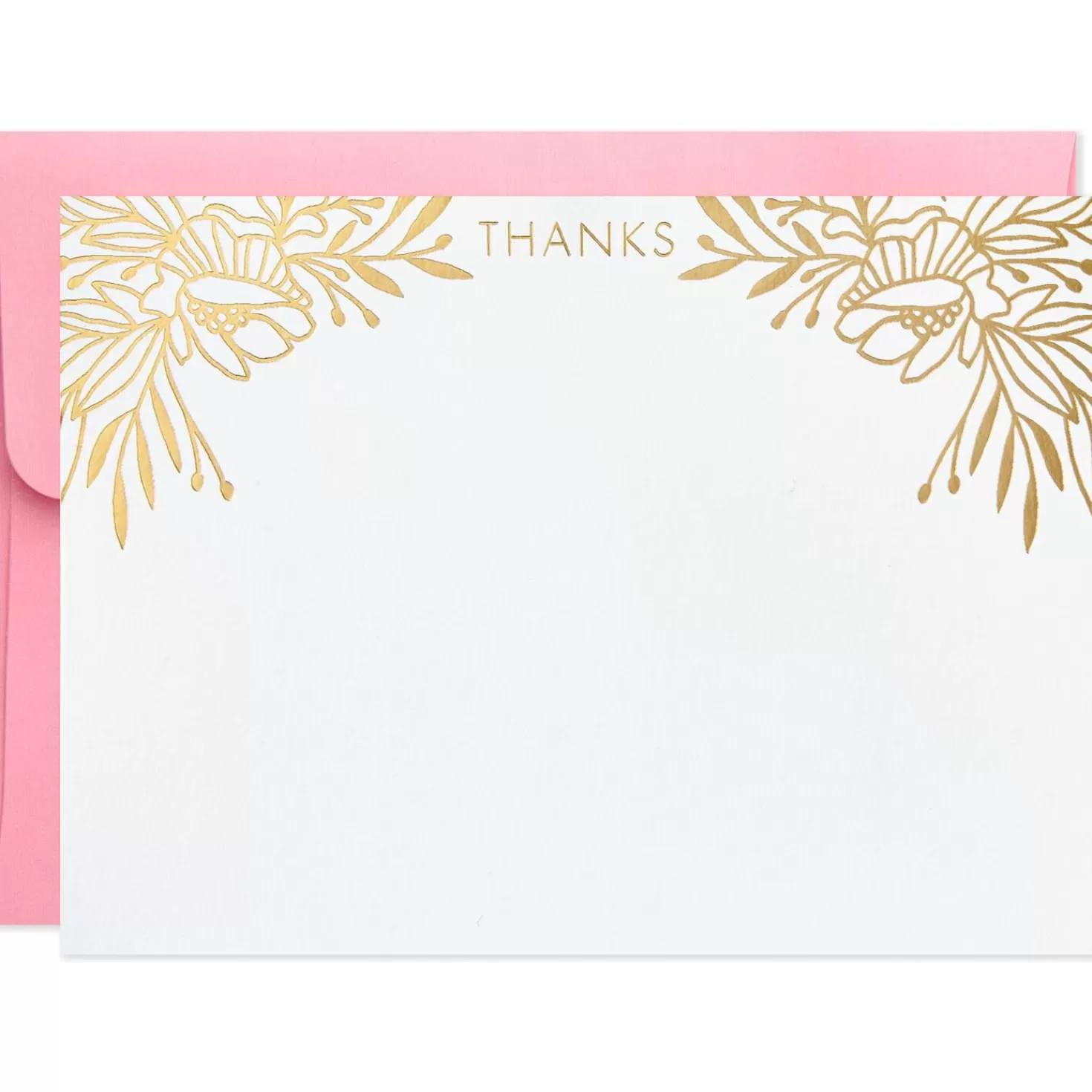 Best Sale Gold Floral Blank Flat Note Cards With Caddy, Box Of 40 Thank You