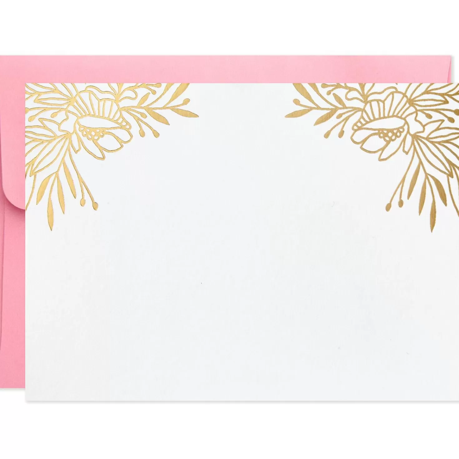 Best Sale Gold Floral Blank Flat Note Cards With Caddy, Box Of 40 Thank You
