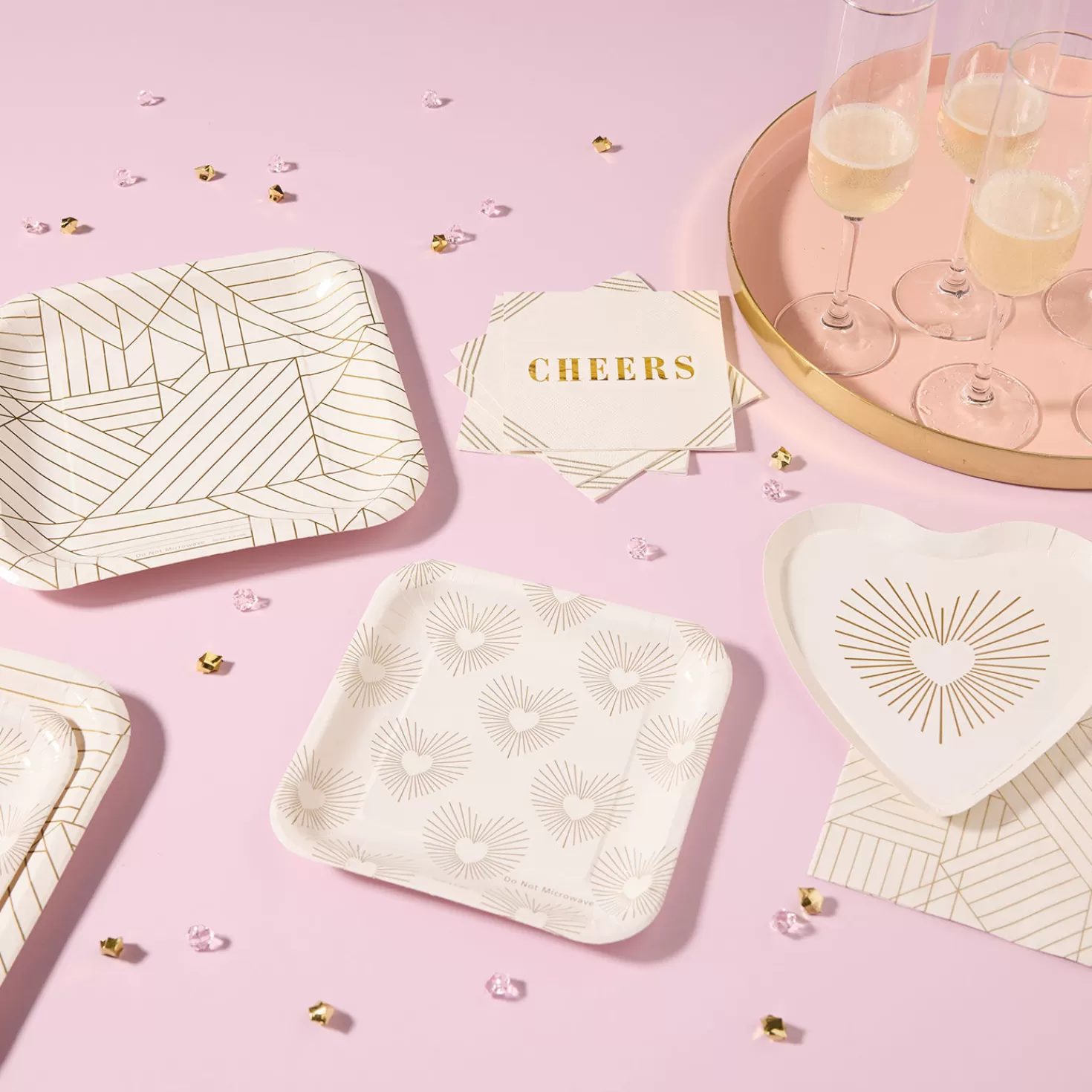 Birthday>Hallmark Gold Hearts On Ivory Square Dessert Plates, Set Of 8