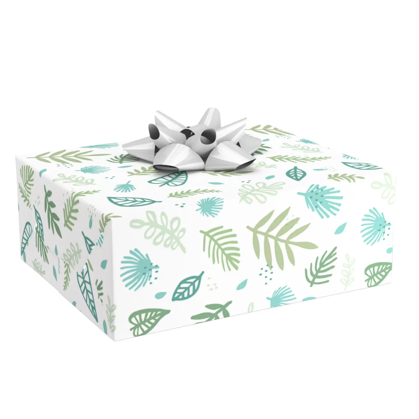 Baby>Hallmark Green Leaves On White Wrapping Paper, 20 Sq. Ft.