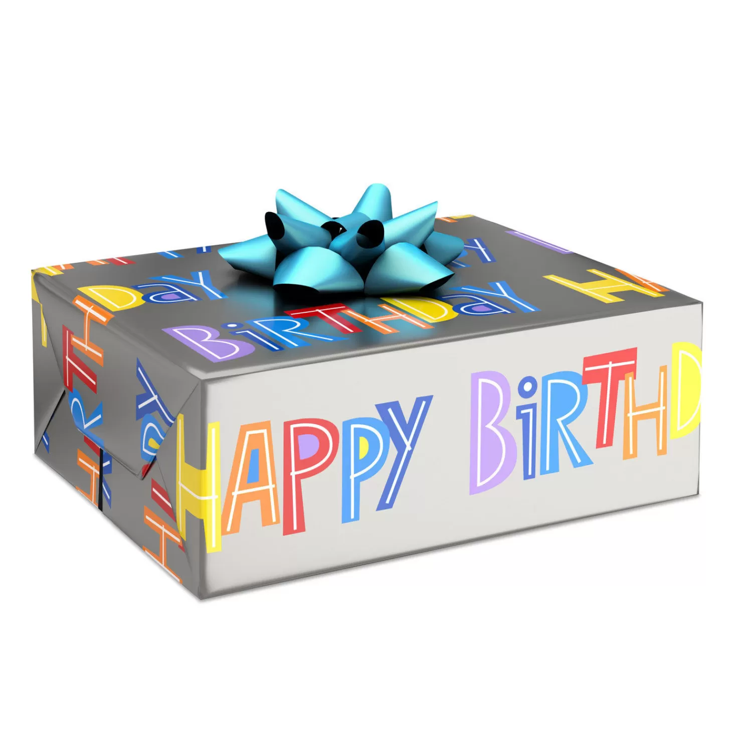 Birthday>Hallmark Happy Birthday On Silver Wrapping Paper Roll, 20 Sq. Ft.