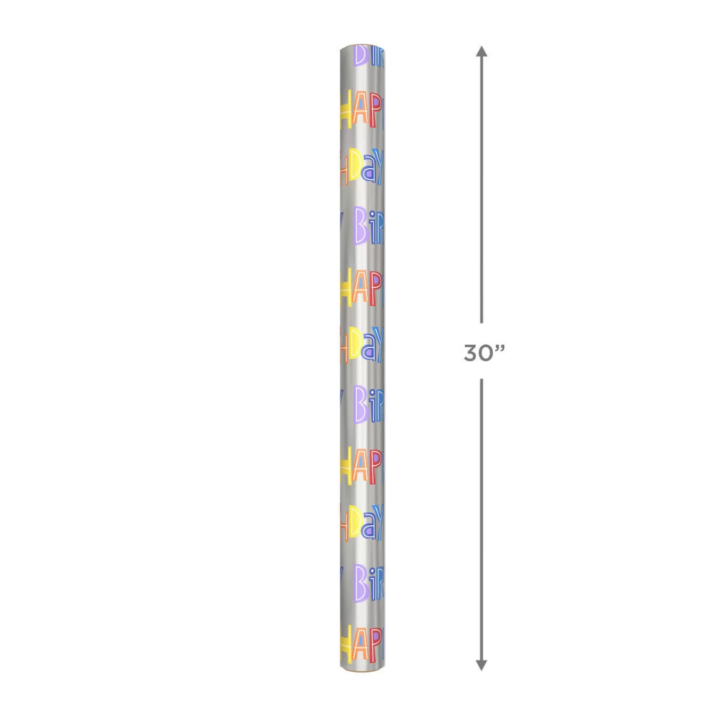 Birthday>Hallmark Happy Birthday On Silver Wrapping Paper Roll, 20 Sq. Ft.