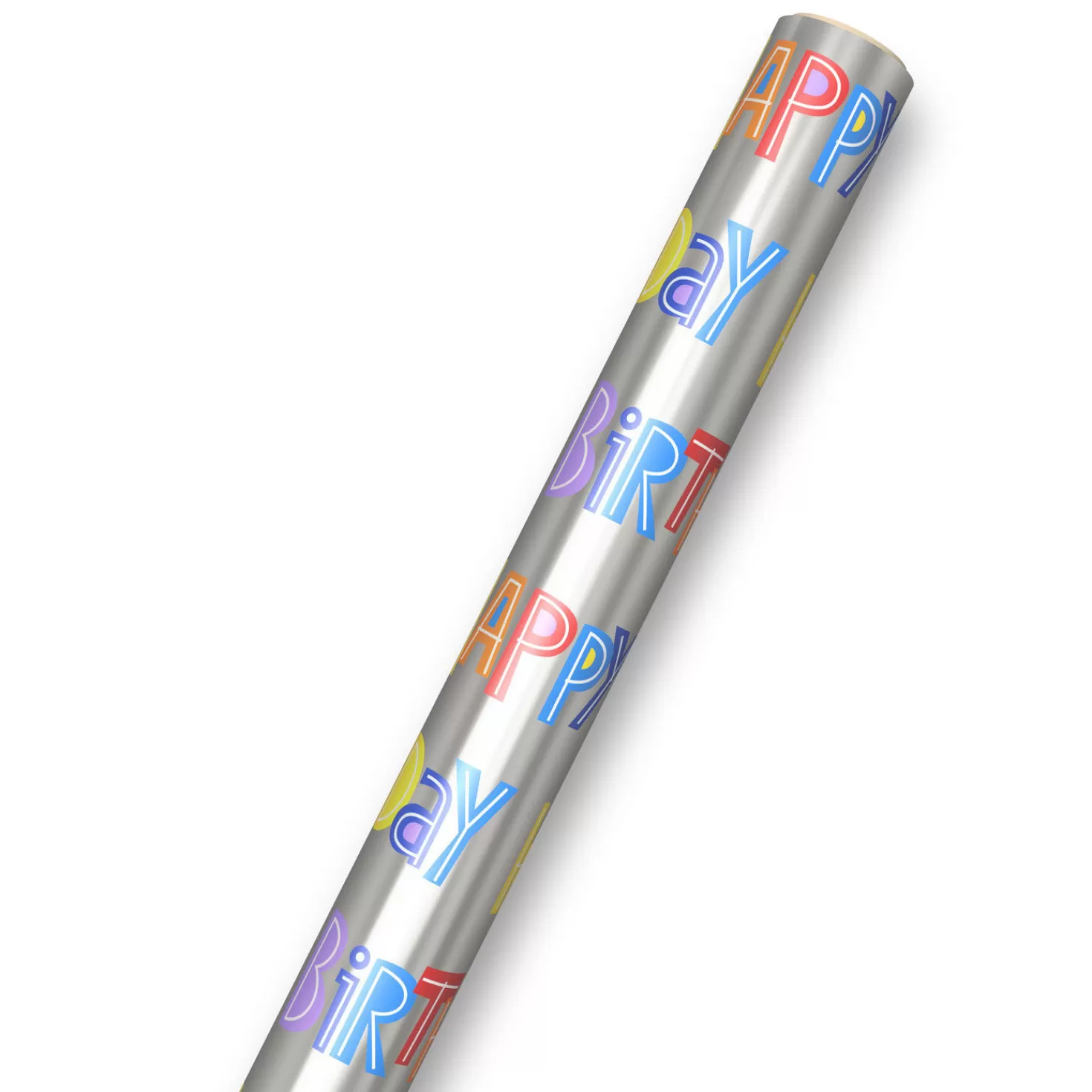 Birthday>Hallmark Happy Birthday On Silver Wrapping Paper Roll, 20 Sq. Ft.