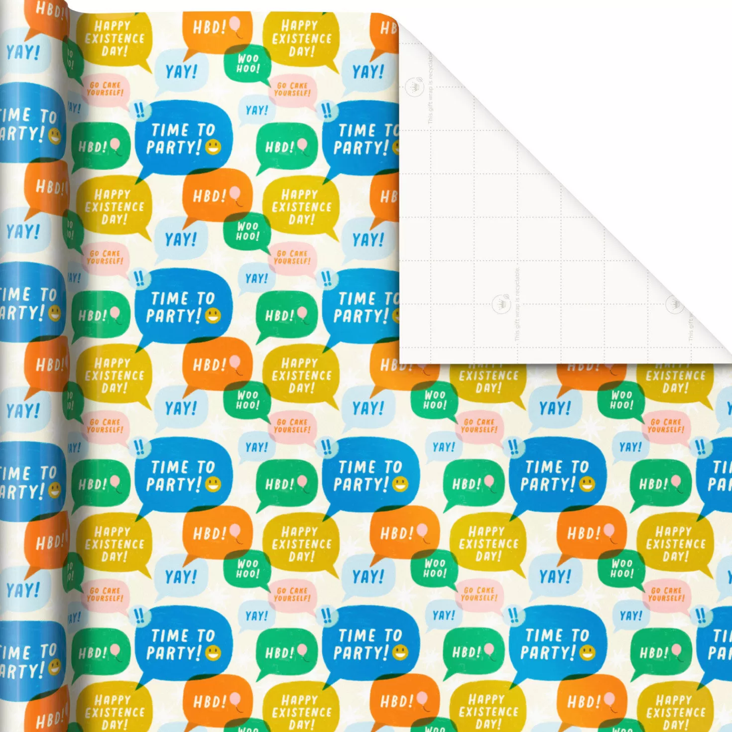 Birthday>Hallmark Happy Birthday Word Bubbles Wrapping Paper, 17.5 Sq. Ft.