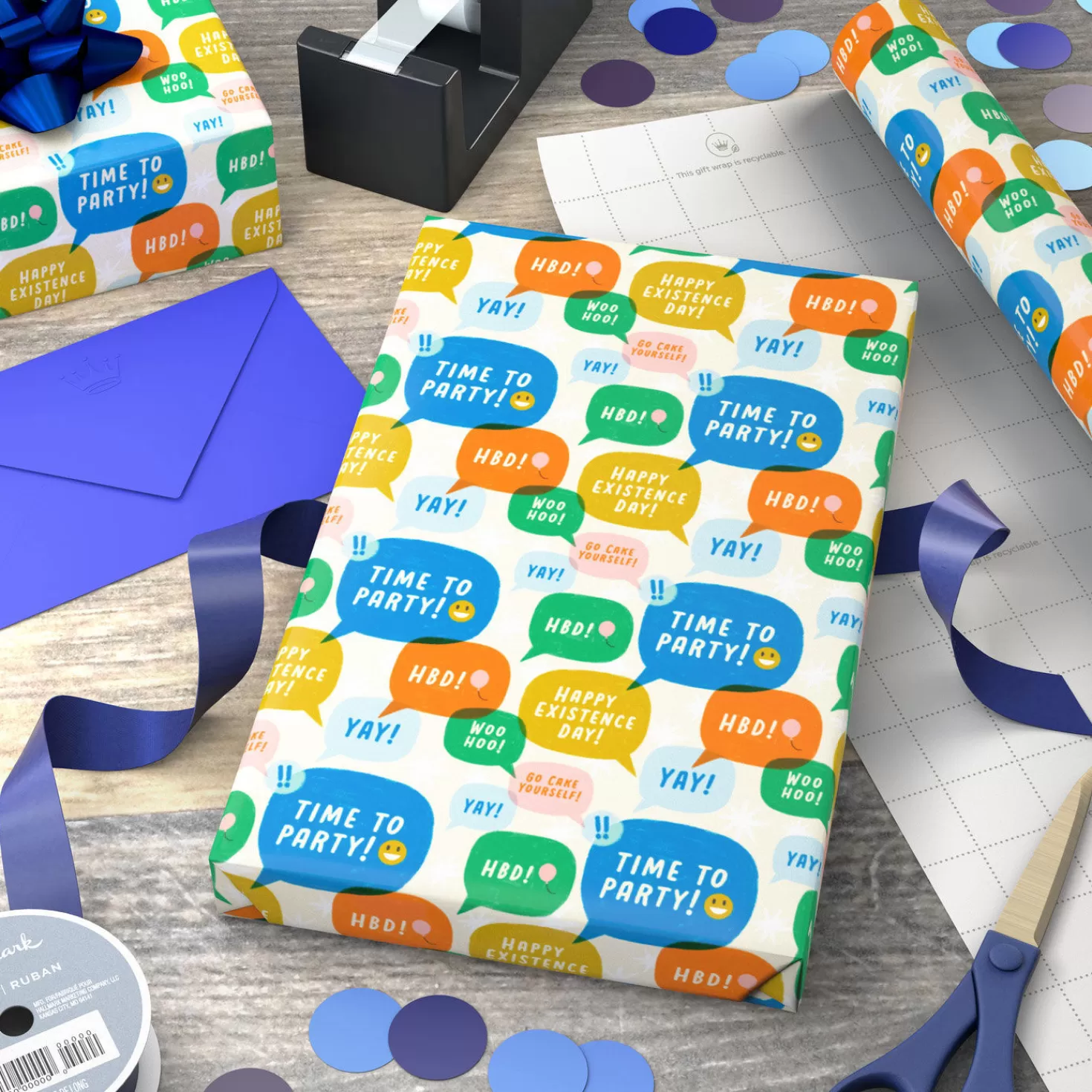 Birthday>Hallmark Happy Birthday Word Bubbles Wrapping Paper, 17.5 Sq. Ft.
