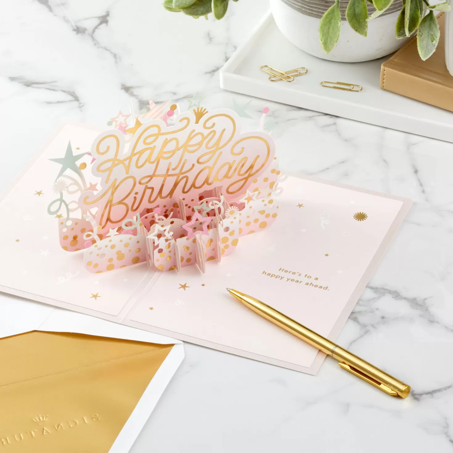 Birthday>Hallmark Here's To A Happy Year Ahead 3D Pop-Up Birthday Card