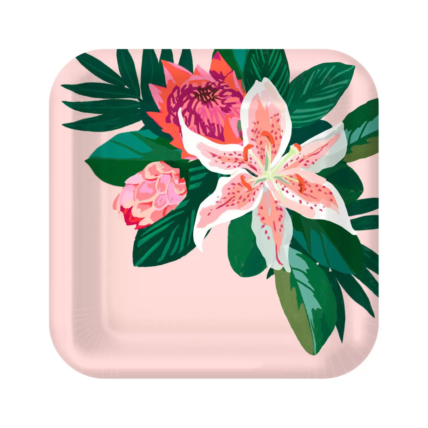 Baby>Hallmark Lily Bouquet On Pink Square Dinner Plates, Set Of 8