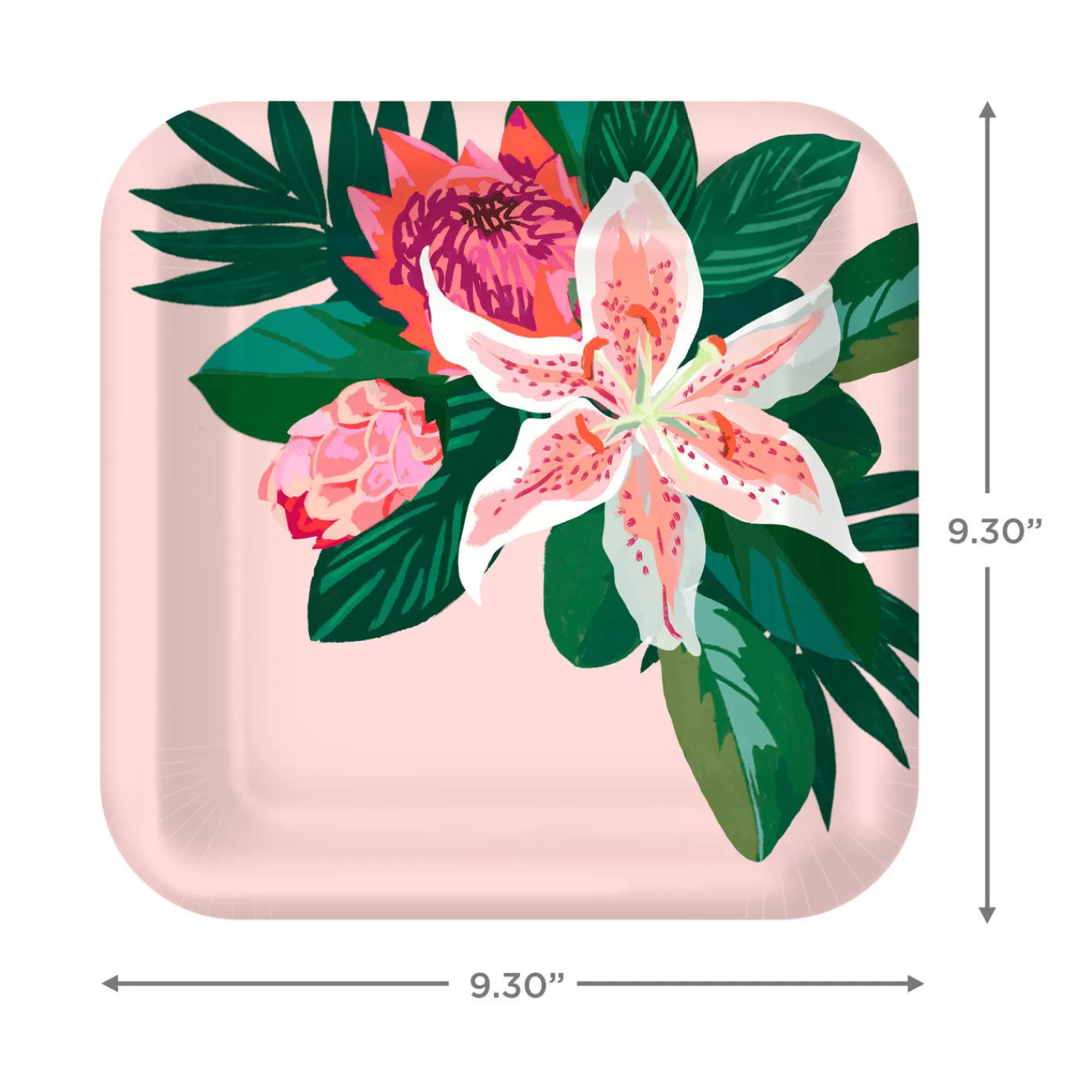 Baby>Hallmark Lily Bouquet On Pink Square Dinner Plates, Set Of 8