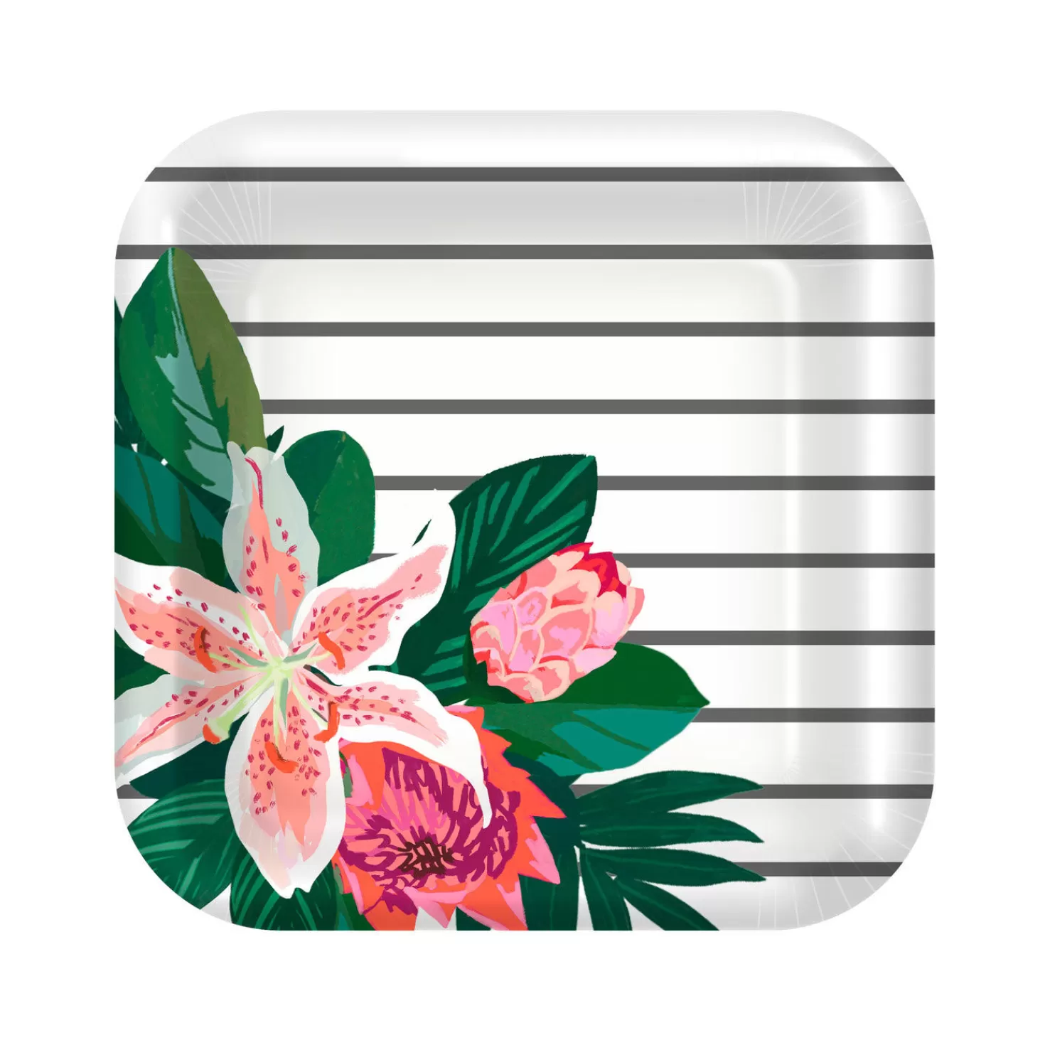 Baby>Hallmark Lily Bouquet On Stripes Square Dessert Plates, Set Of 8