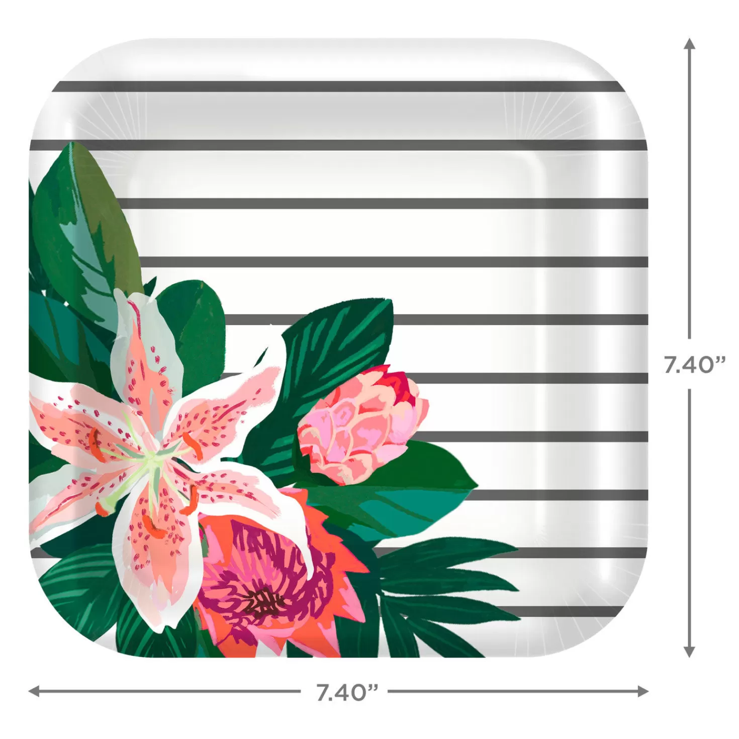 Baby>Hallmark Lily Bouquet On Stripes Square Dessert Plates, Set Of 8